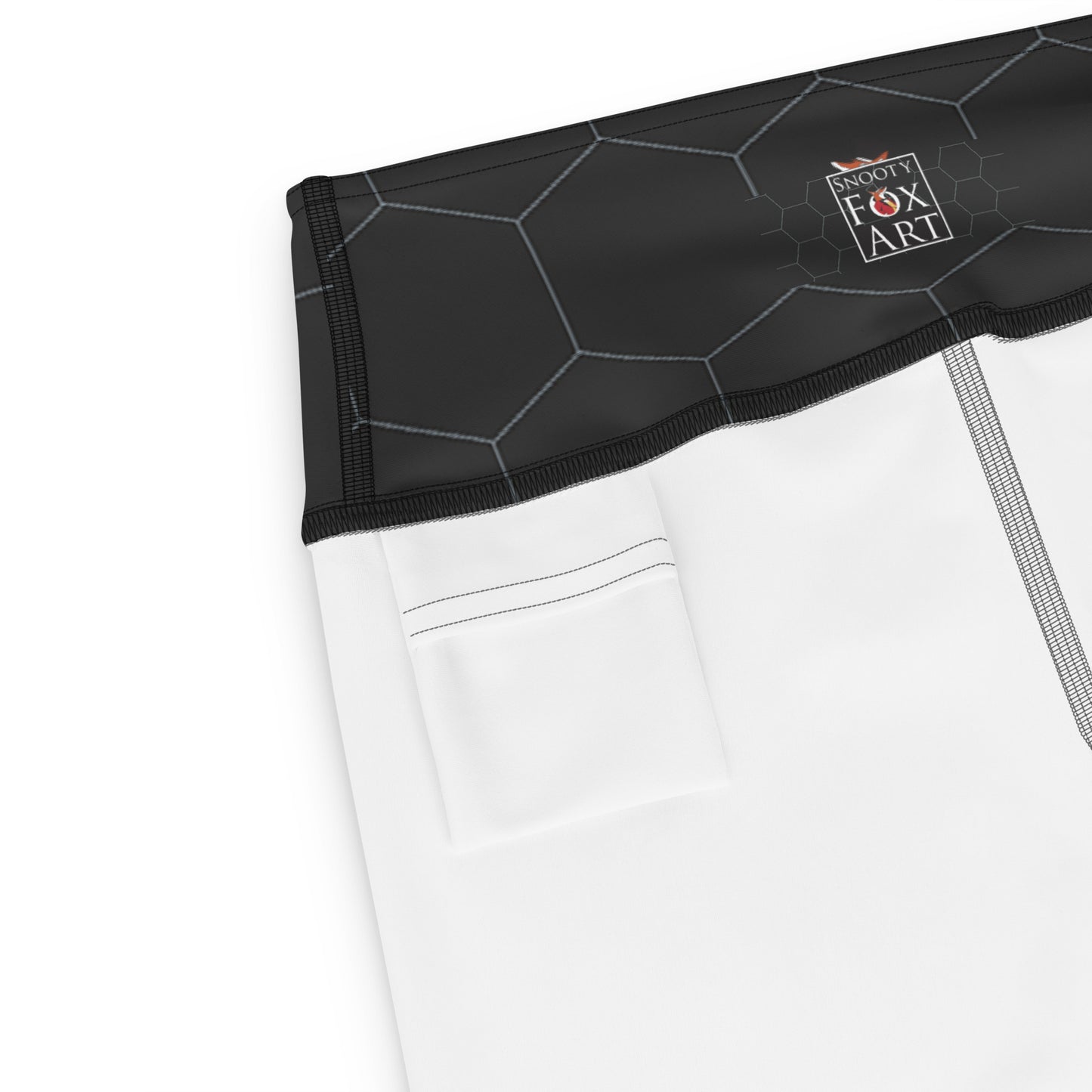 Snooty Fox Art Yoga Shorts - Hex waist, Black Logo