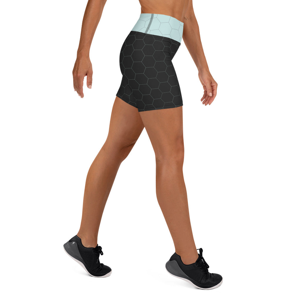 Snooty Fox Art Yoga Shorts - Hex Design with Skylight