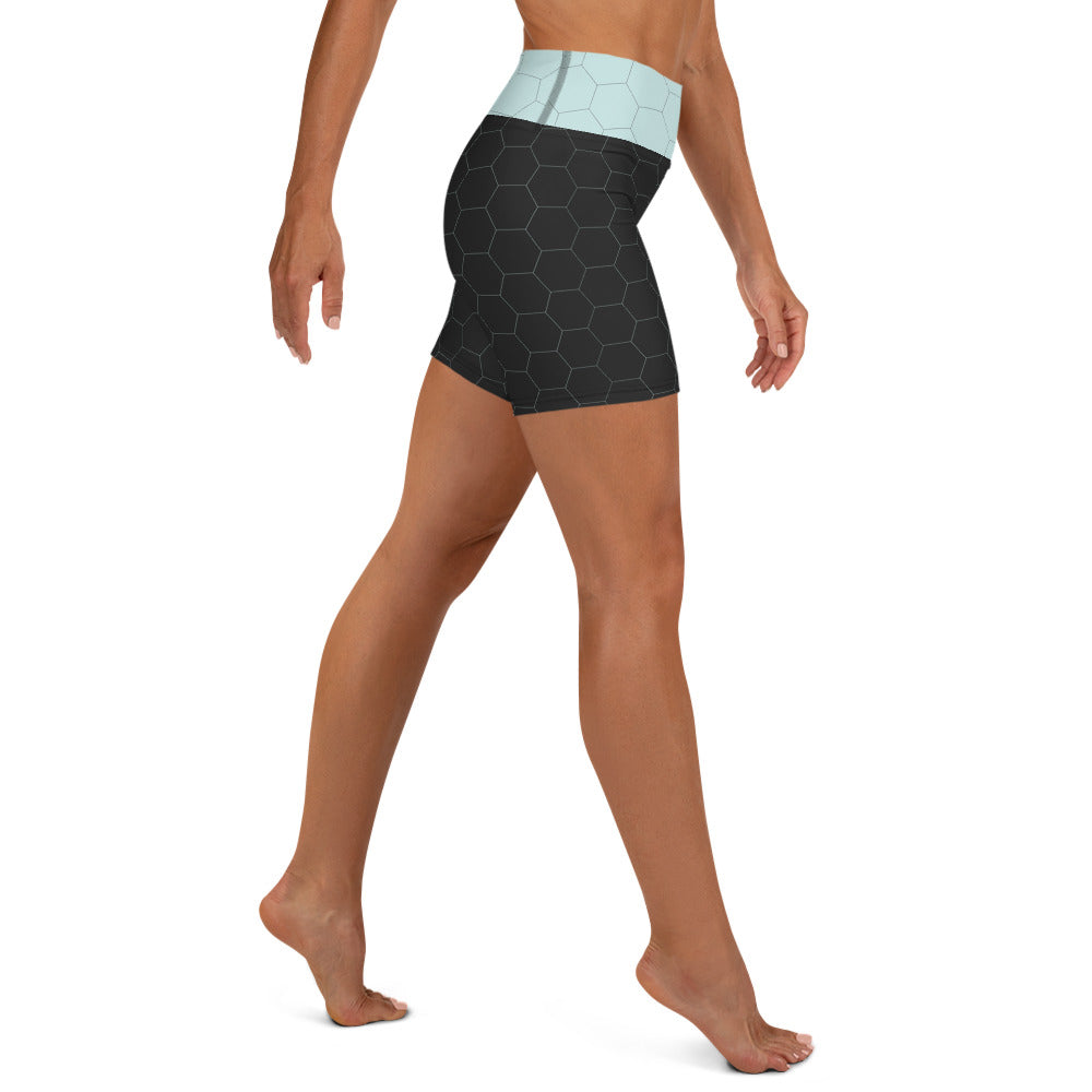 Snooty Fox Art Yoga Shorts - Hex Design with Skylight