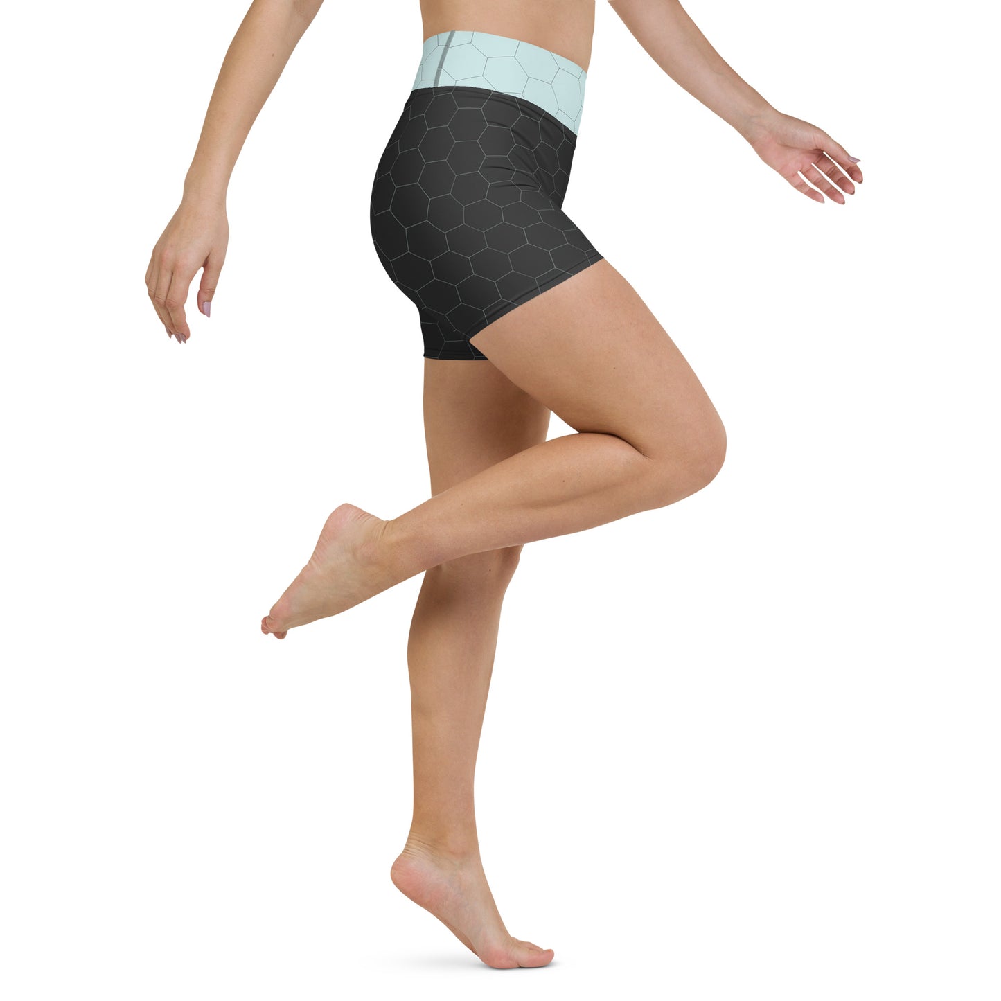 Snooty Fox Art Yoga Shorts - Hex Design with Skylight