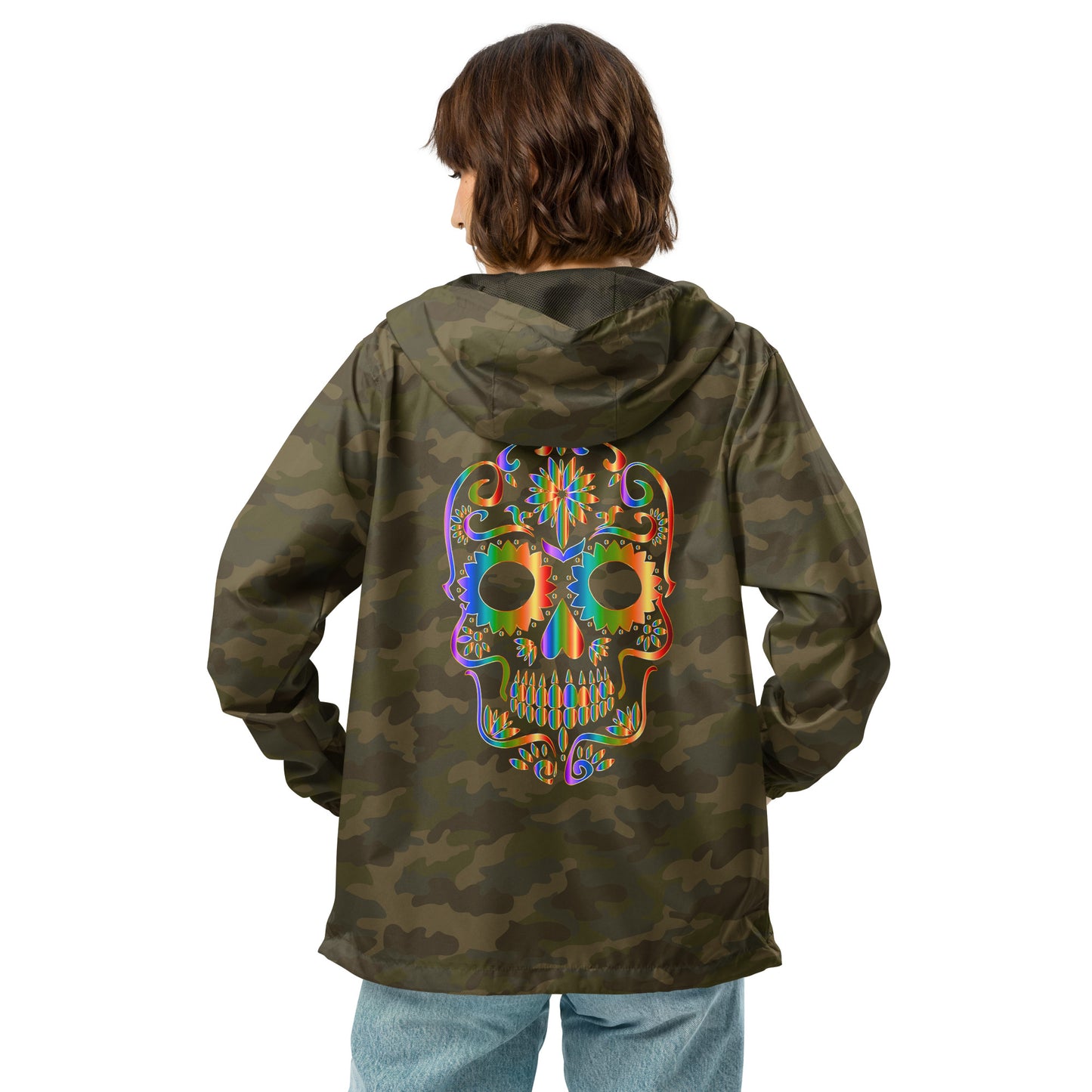 Snooty Fox Art Unisex Lightweight Zip Up Windbreaker - Day of the Dead Skull