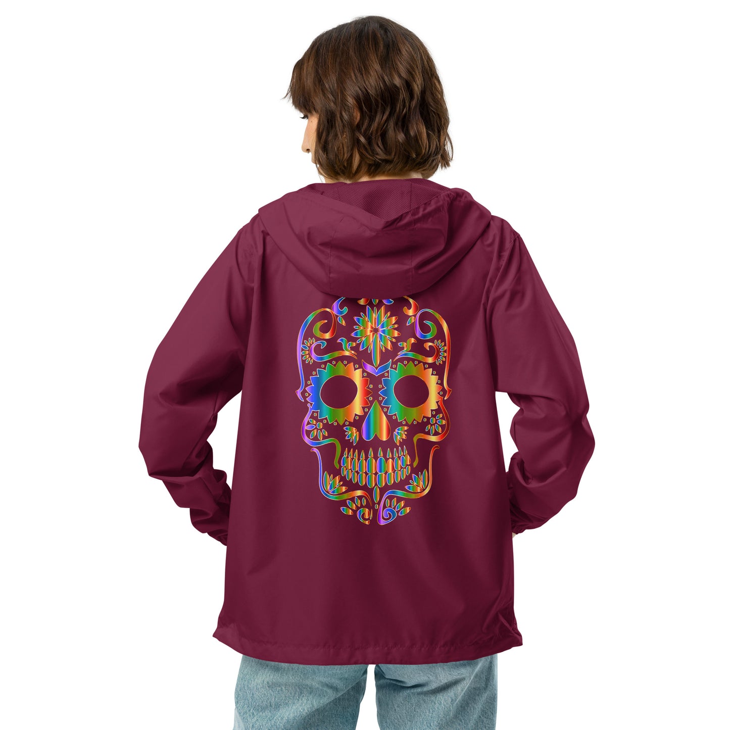Snooty Fox Art Unisex Lightweight Zip Up Windbreaker - Day of the Dead Skull
