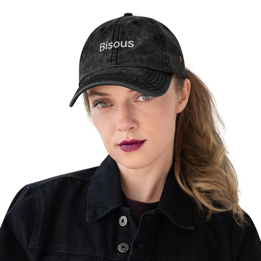 Snooty Fox Art Vintage Cotton Twill Cap  Bisous (Kisses)