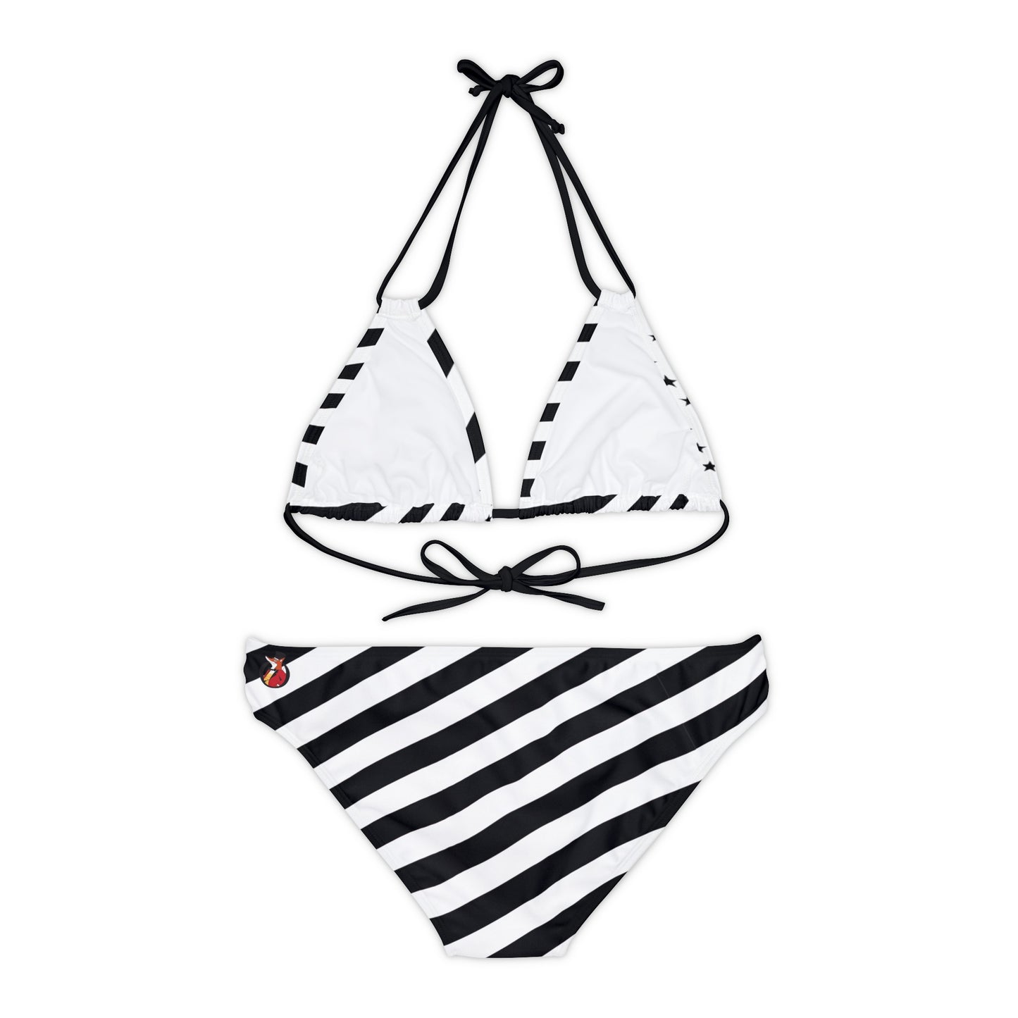 Snooty Fox Art Strappy Bikini Set (AOP) - Black and White Stars and Stripes