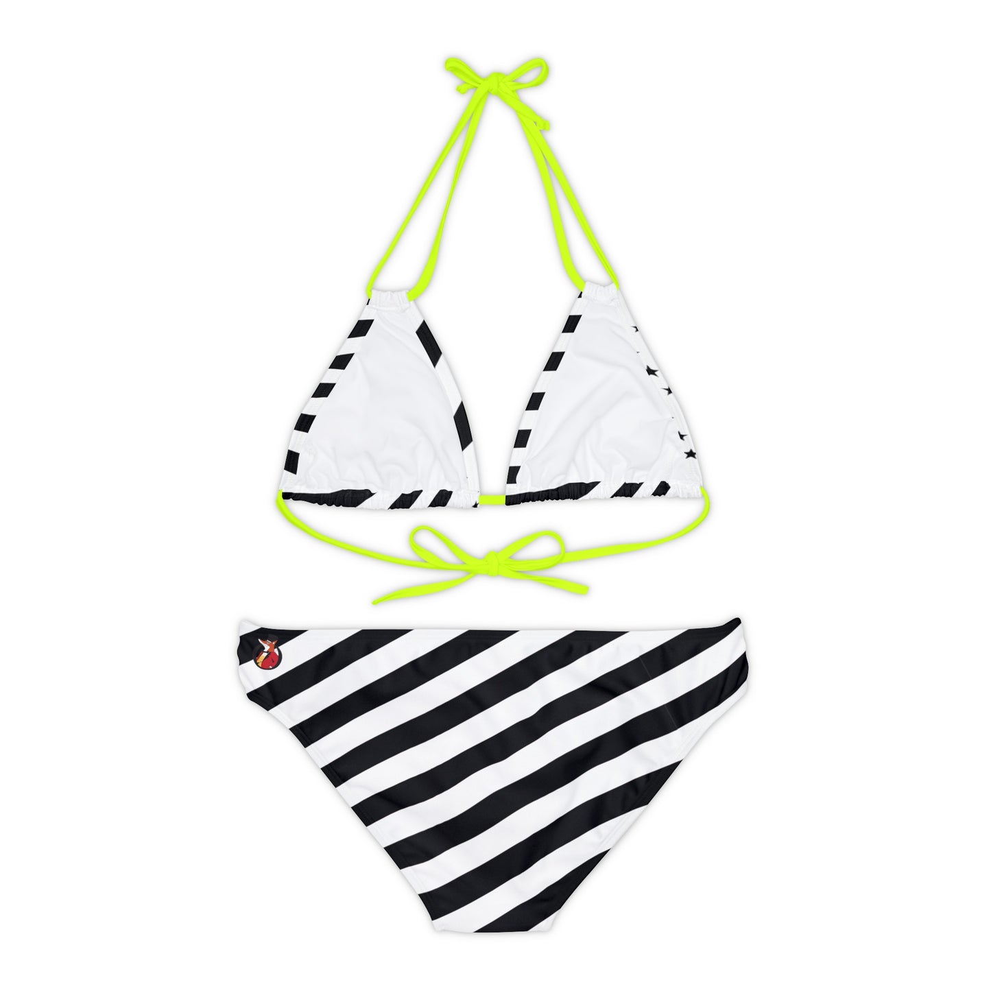 Snooty Fox Art Strappy Bikini Set (AOP) - Black and White Stars and Stripes