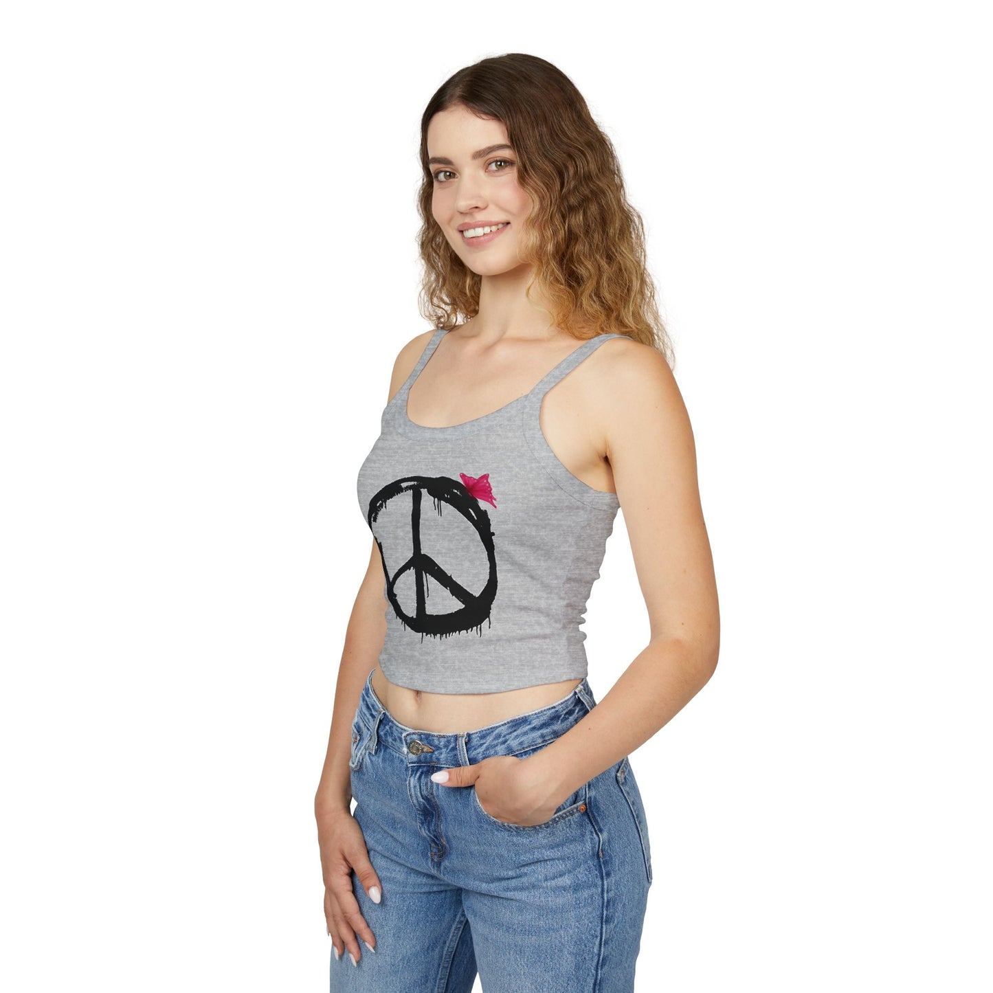 Snooty Fox Art Women's Spaghetti Strap Tank Top - Peace sign with Butterfly