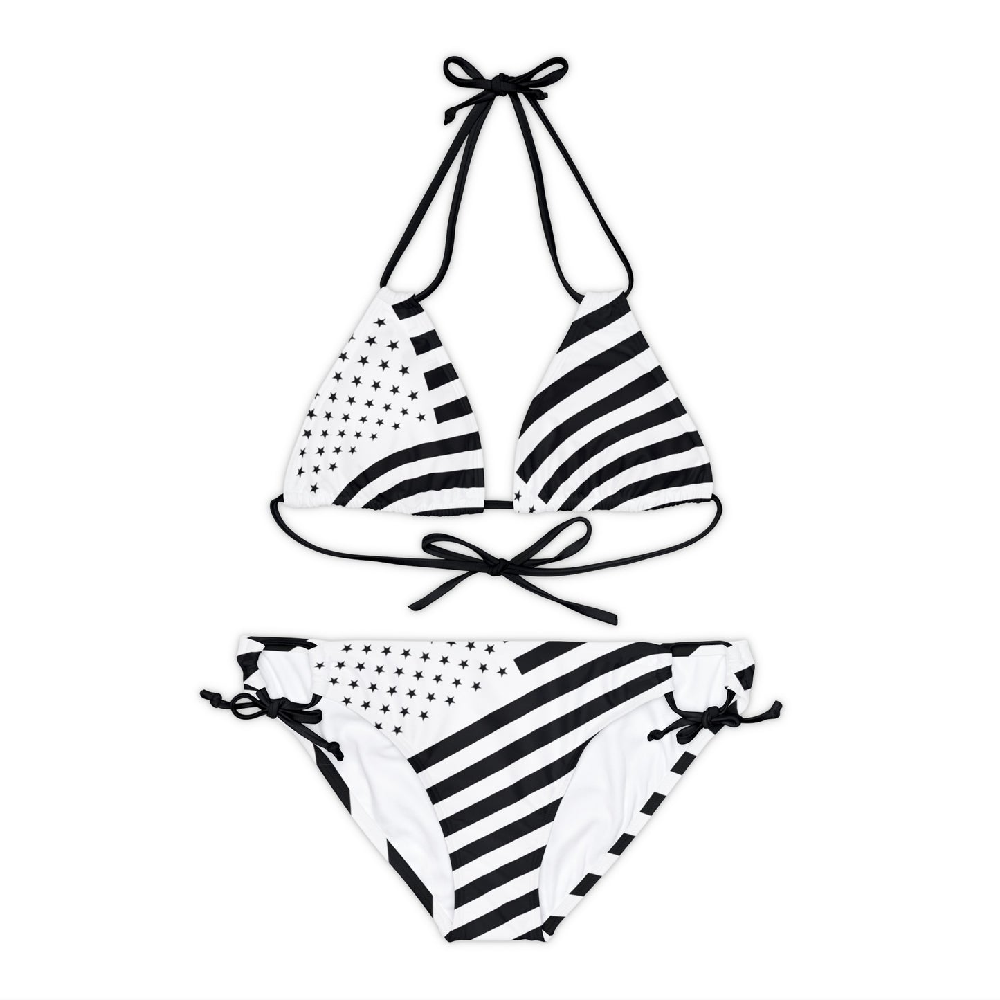 Snooty Fox Art Strappy Bikini Set (AOP) - Black and White Stars and Stripes