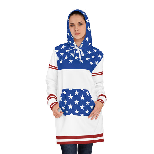 Snooty Fox Art Women's Hoodie Dress (AOP) - Red, White and Blue