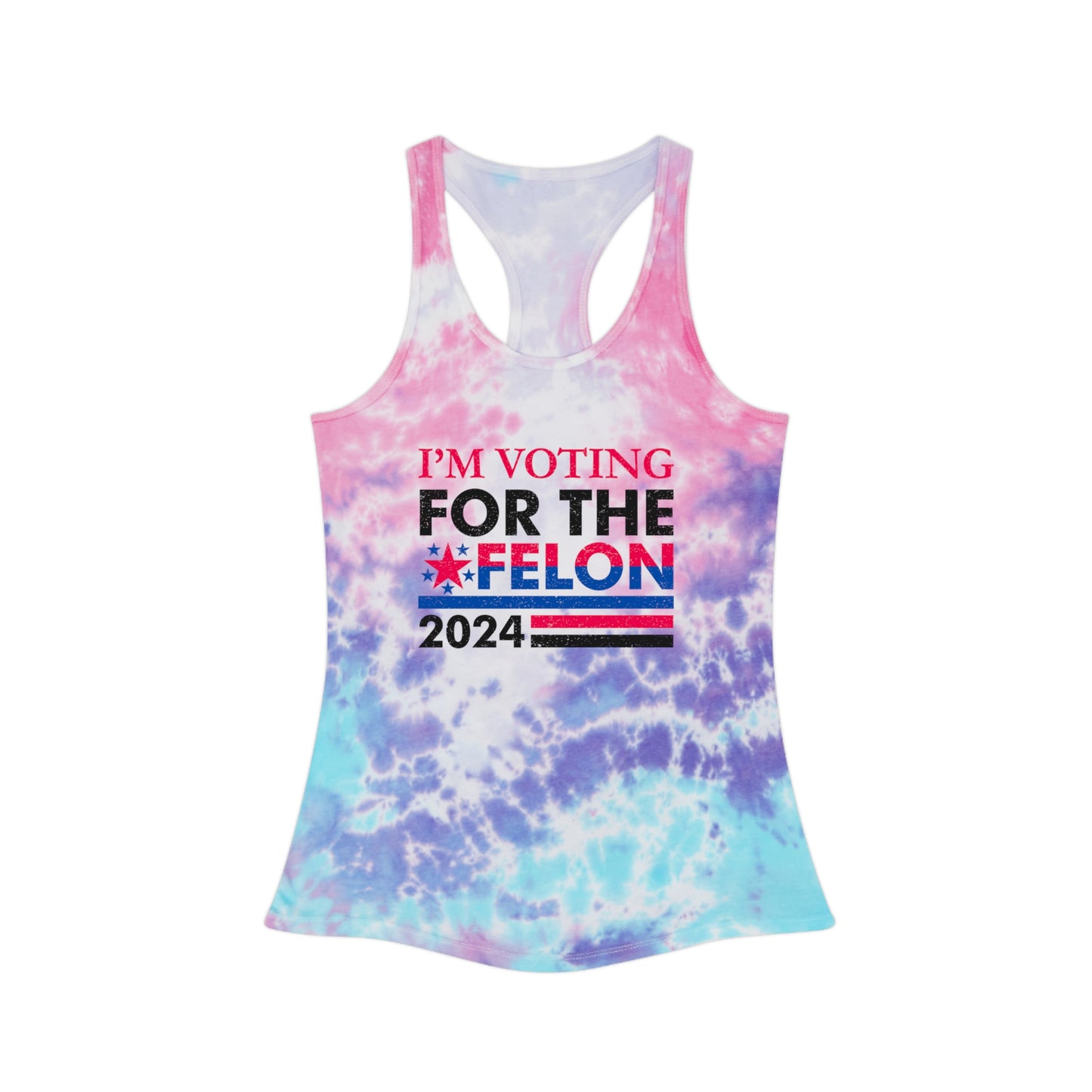 Snooty Fox Art Tie Dye Racerback Tank Top - I'm Voting for the Felon