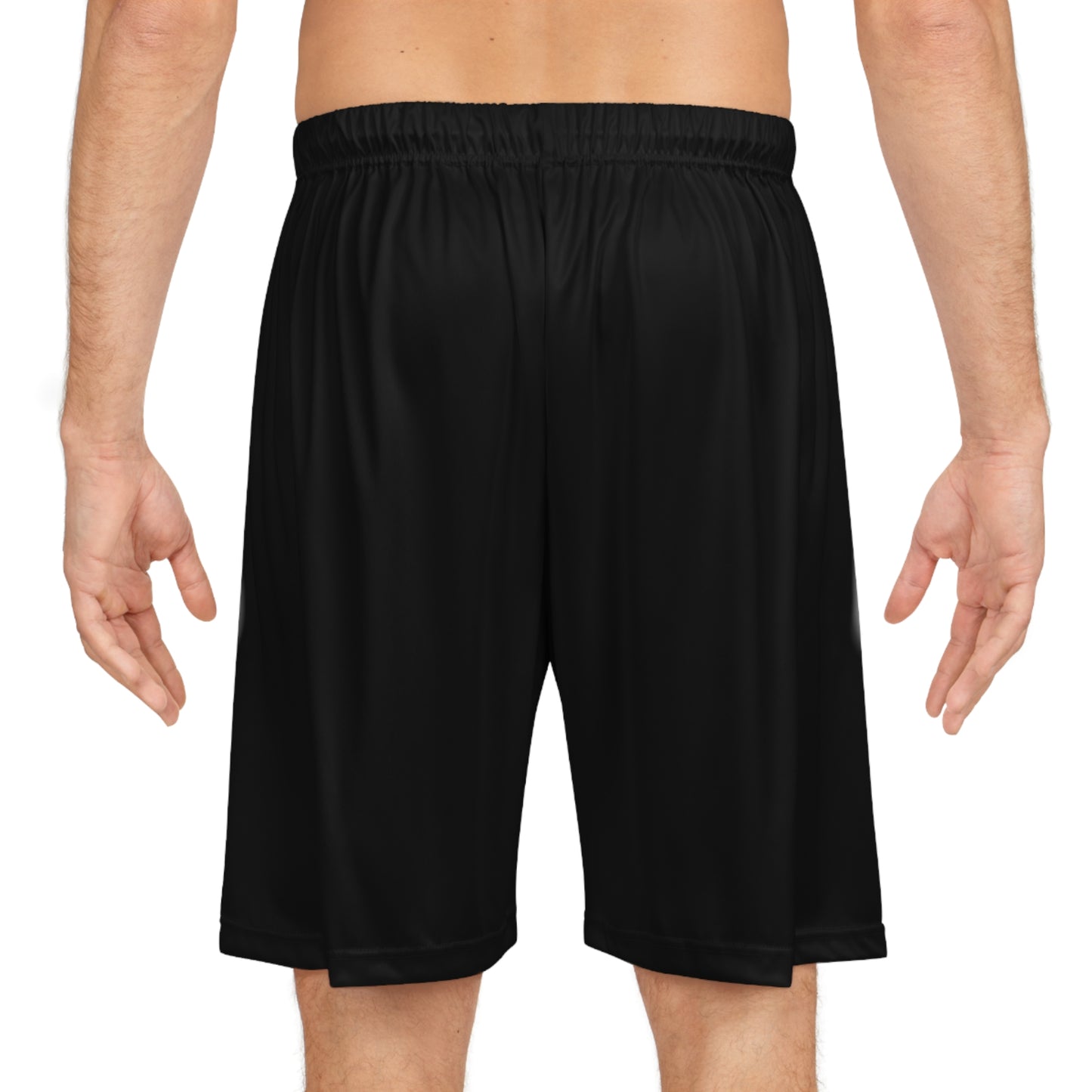 Snooty Fox Art Unisex Basketball Shorts (AOP) - Black with Gold Stripes