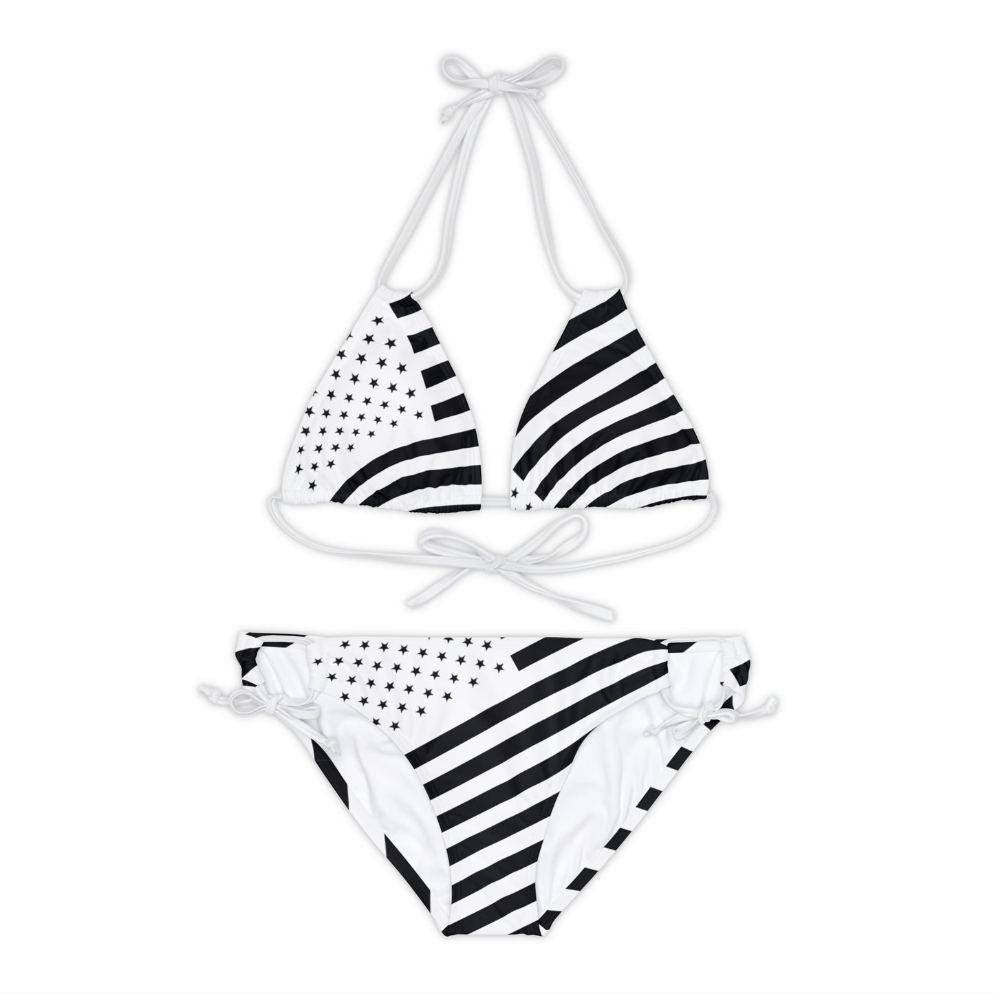 Snooty Fox Art Strappy Bikini Set (AOP) - Black and White Stars and Stripes