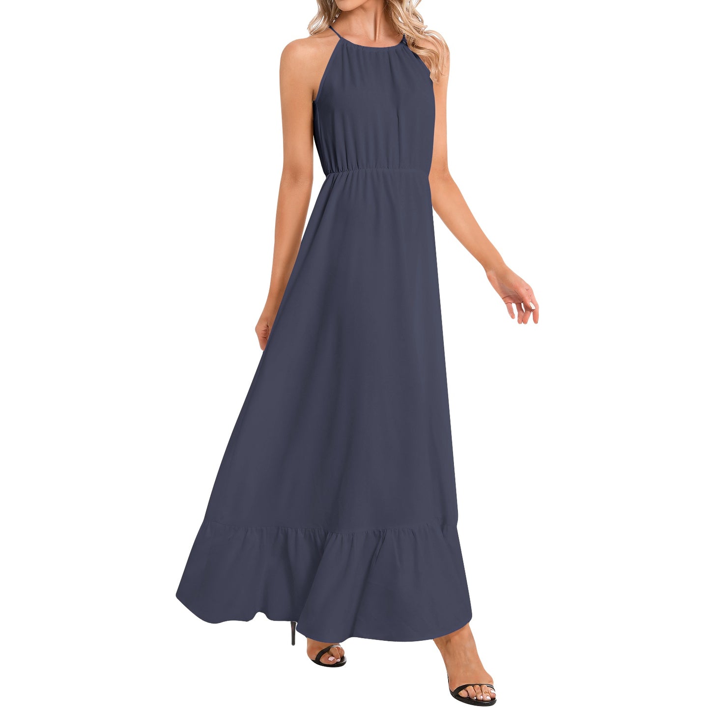 Snooty Fox Art Ruffle Hem Halter Neck Maxi Dress - Black