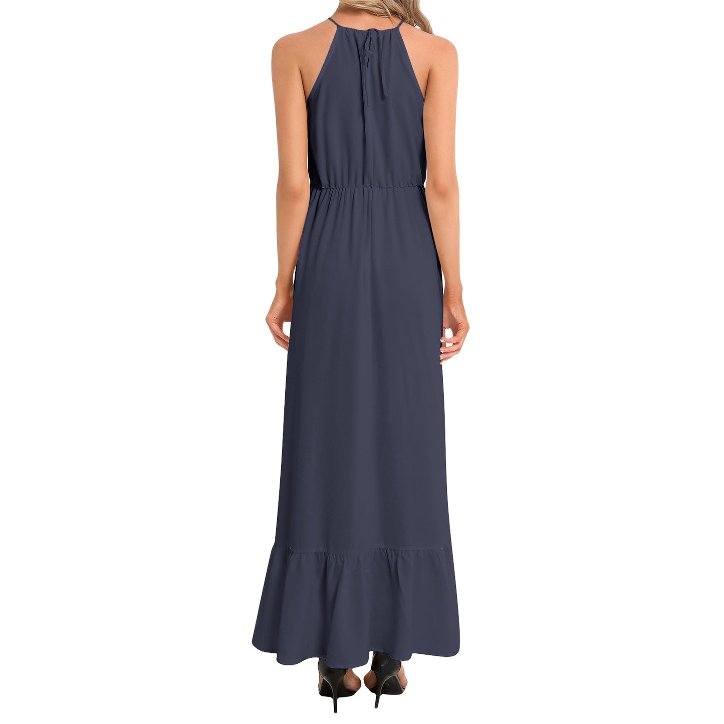 Snooty Fox Art Ruffle Hem Halter Neck Maxi Dress - Black