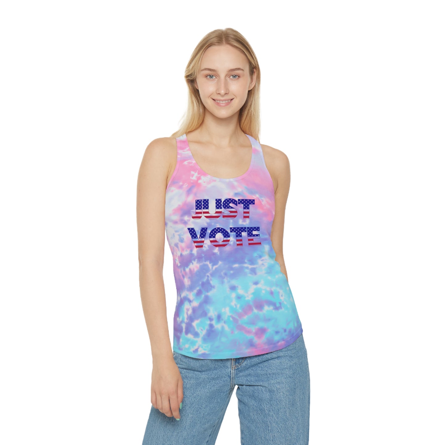 Snooty Fox Art Tie Dye Racerback Tank Top - Just Vote