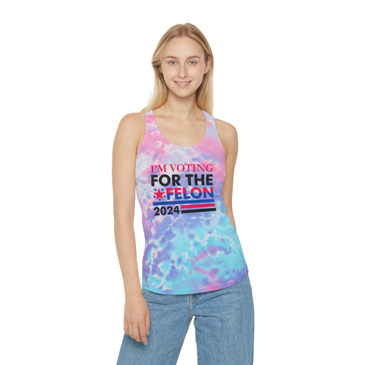 Snooty Fox Art Tie Dye Racerback Tank Top - I'm Voting for the Felon