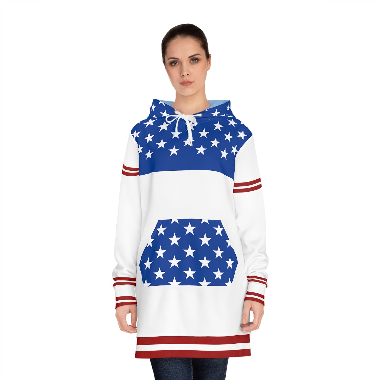 Snooty Fox Art Women's Hoodie Dress (AOP) - Red, White and Blue