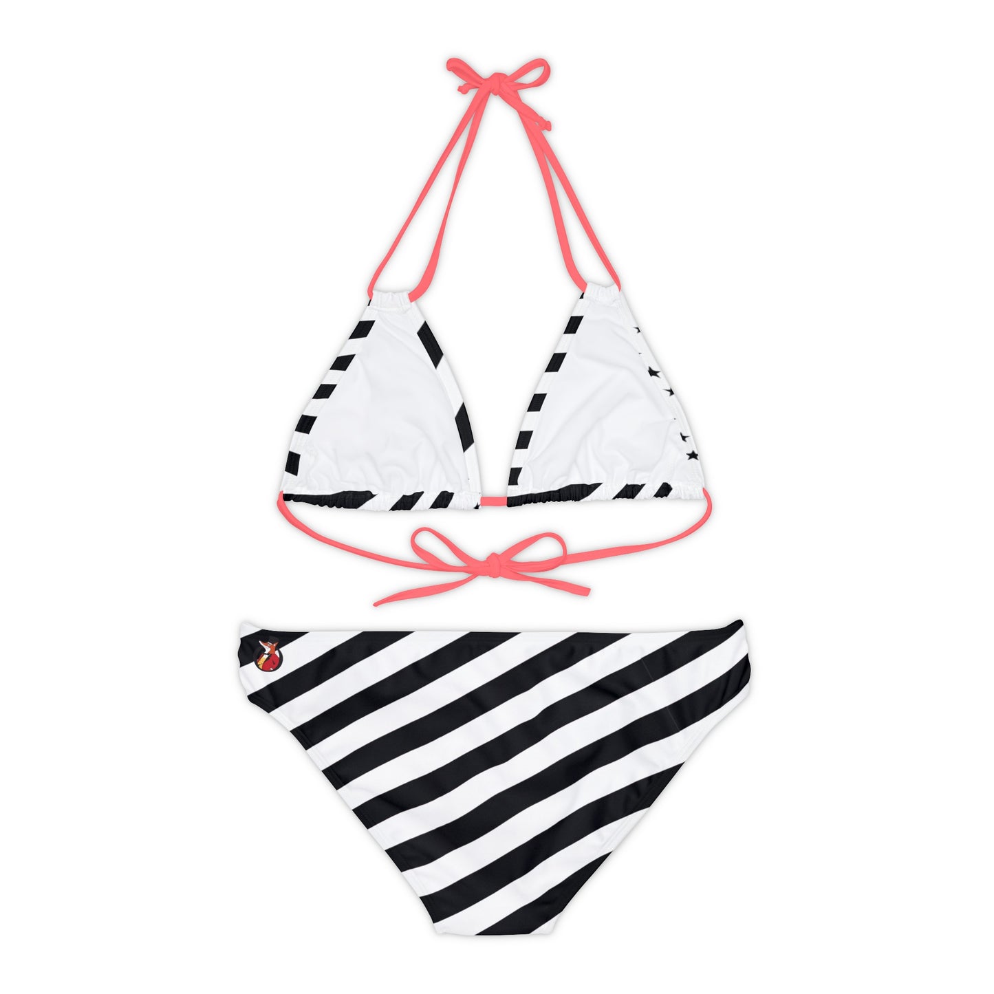 Snooty Fox Art Strappy Bikini Set (AOP) - Black and White Stars and Stripes