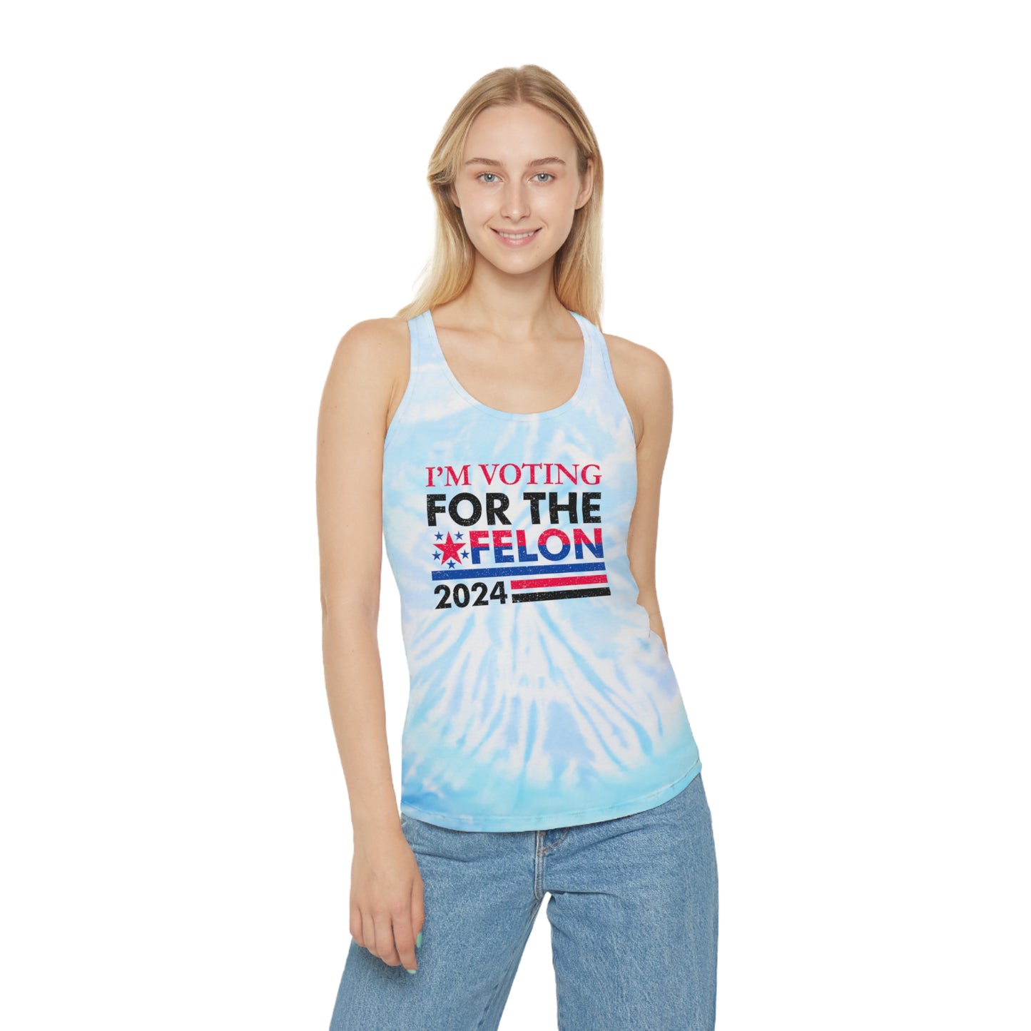 Snooty Fox Art Tie Dye Racerback Tank Top - I'm Voting for the Felon