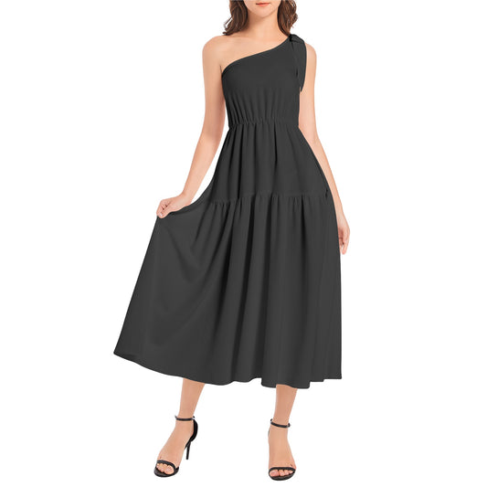 Snooty Fox Art Ruffle Hem One Shoulder Midi Dress - Classic Black