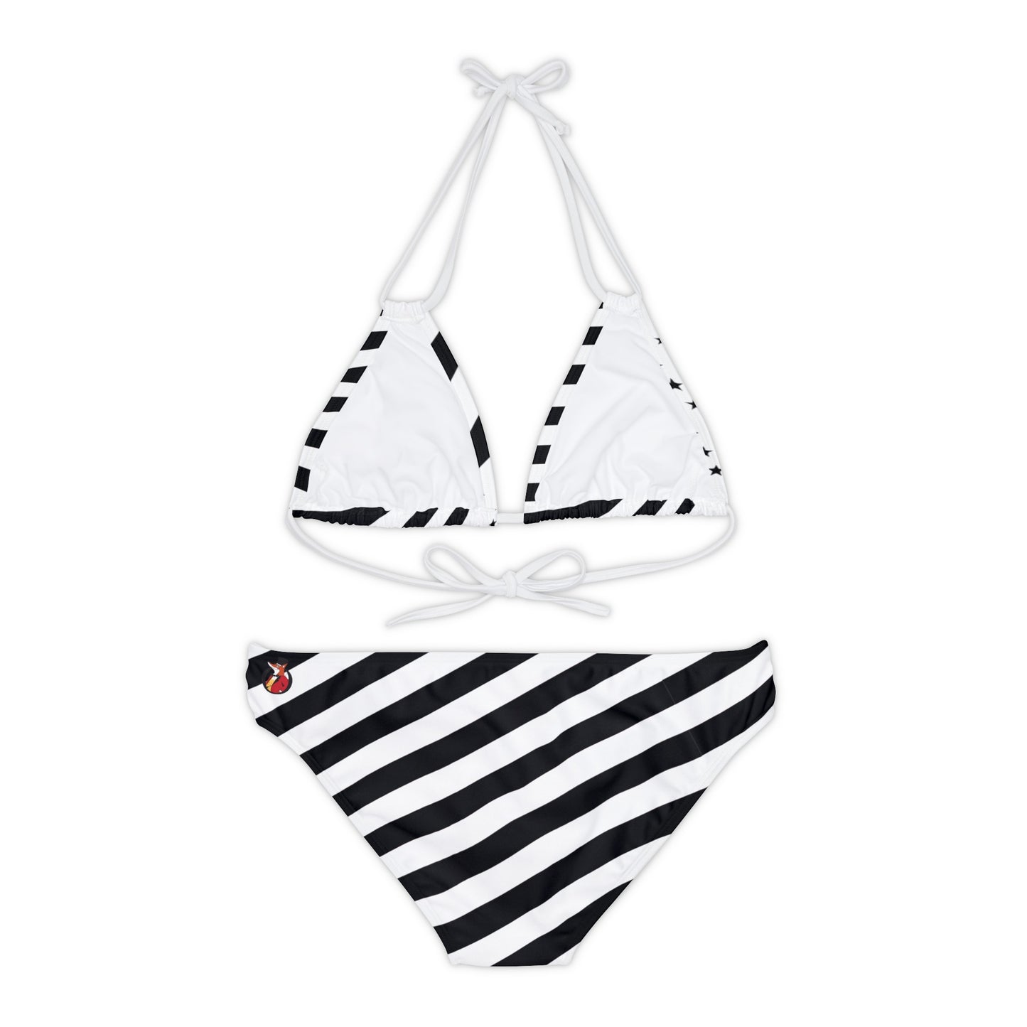 Snooty Fox Art Strappy Bikini Set (AOP) - Black and White Stars and Stripes