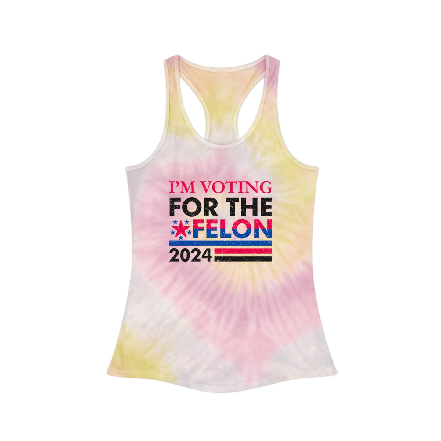 Snooty Fox Art Tie Dye Racerback Tank Top - I'm Voting for the Felon