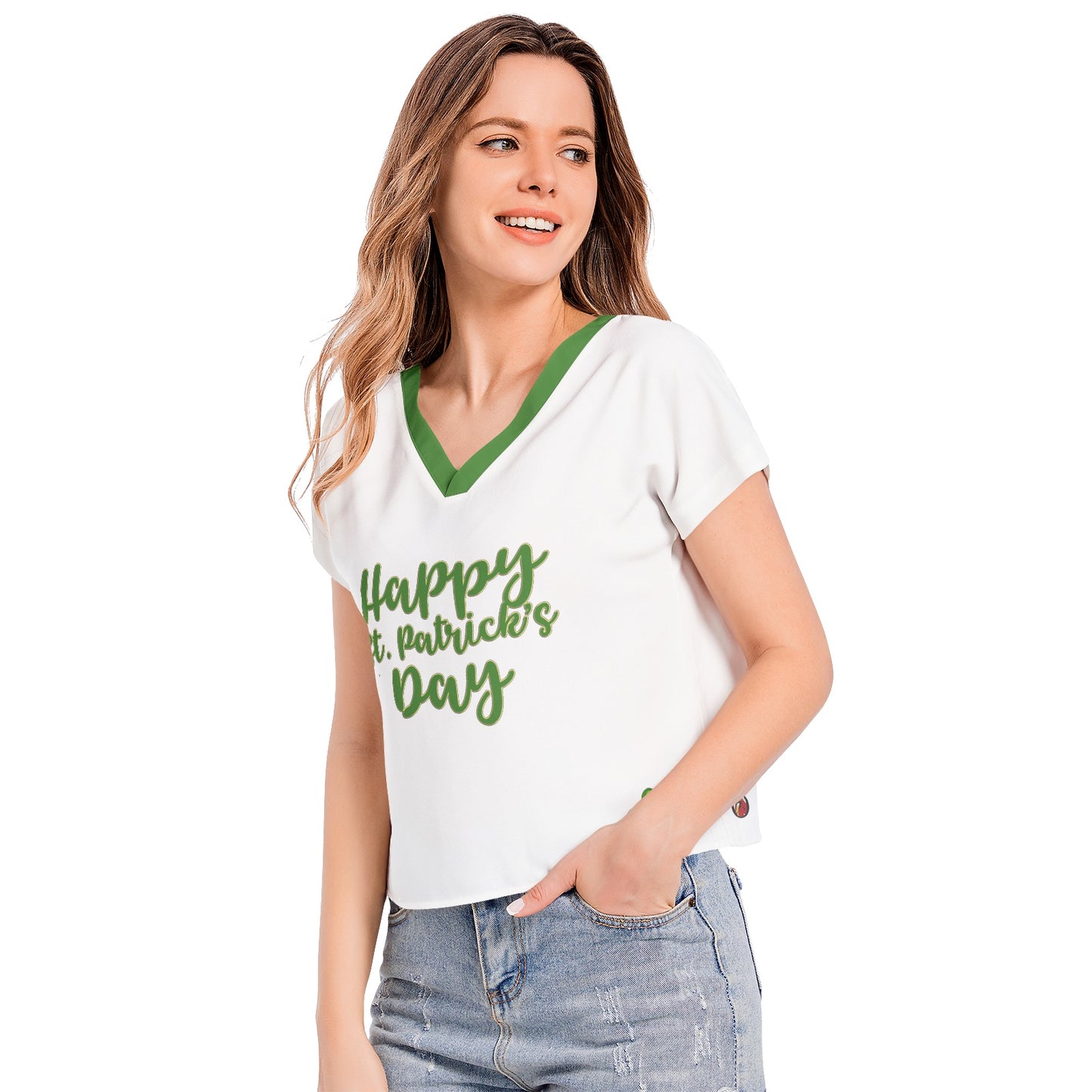 Snooty Fox Art Batwing Sleeve V-Neck Top - Happy Saint Patrick's Day