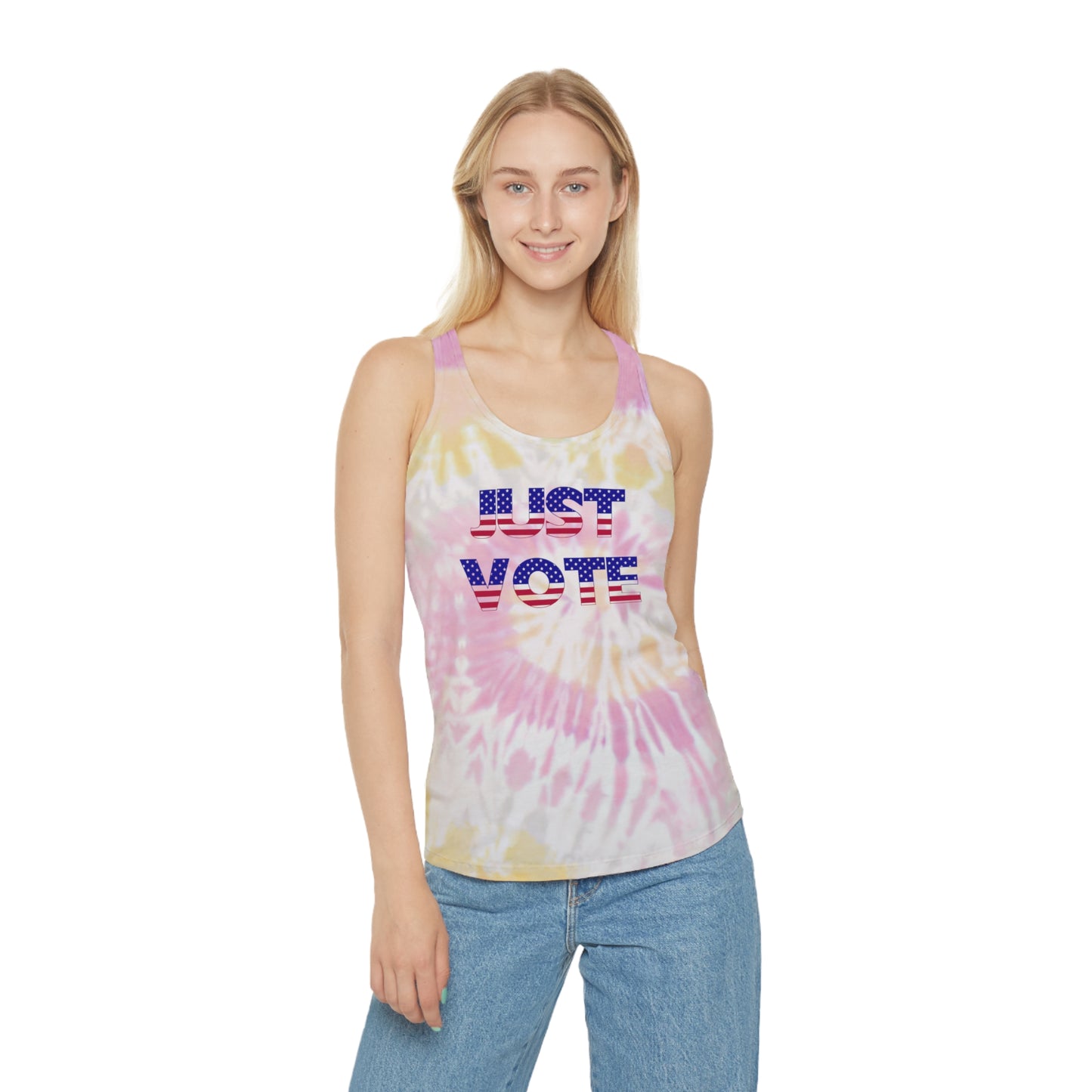 Snooty Fox Art Tie Dye Racerback Tank Top - Just Vote