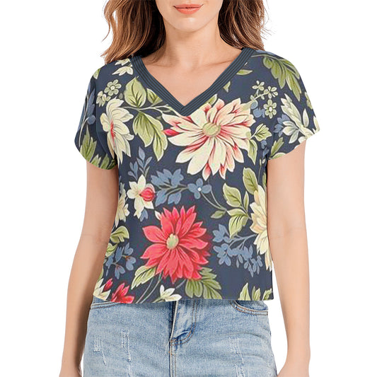 Snooty Fox Art Batwing Sleeve V-Neck Top - Floral