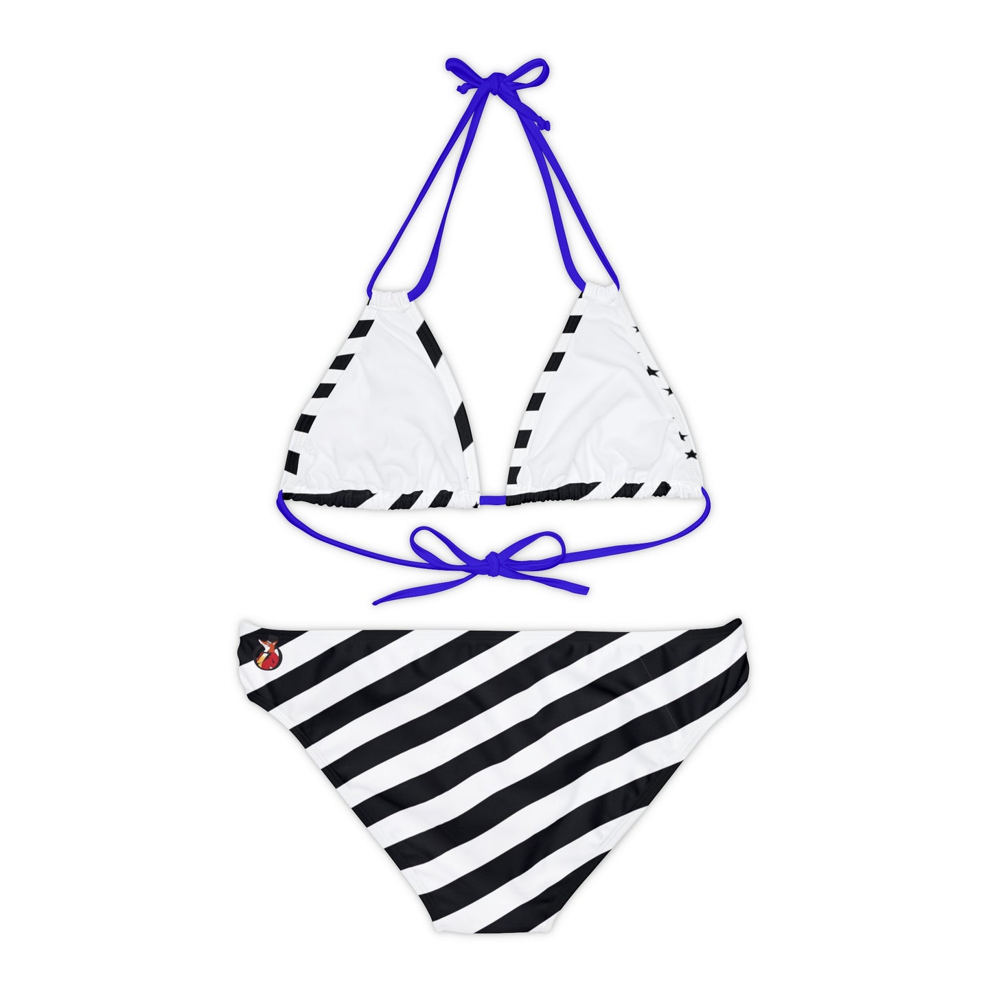 Snooty Fox Art Strappy Bikini Set (AOP) - Black and White Stars and Stripes