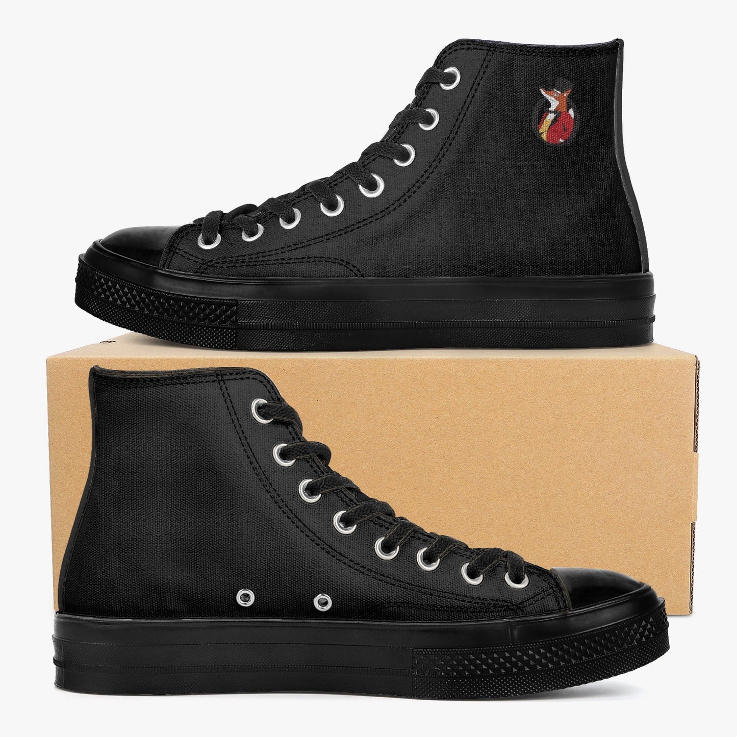 Snooty Fox Art Top Canvas Shoes - Black - Hi Top