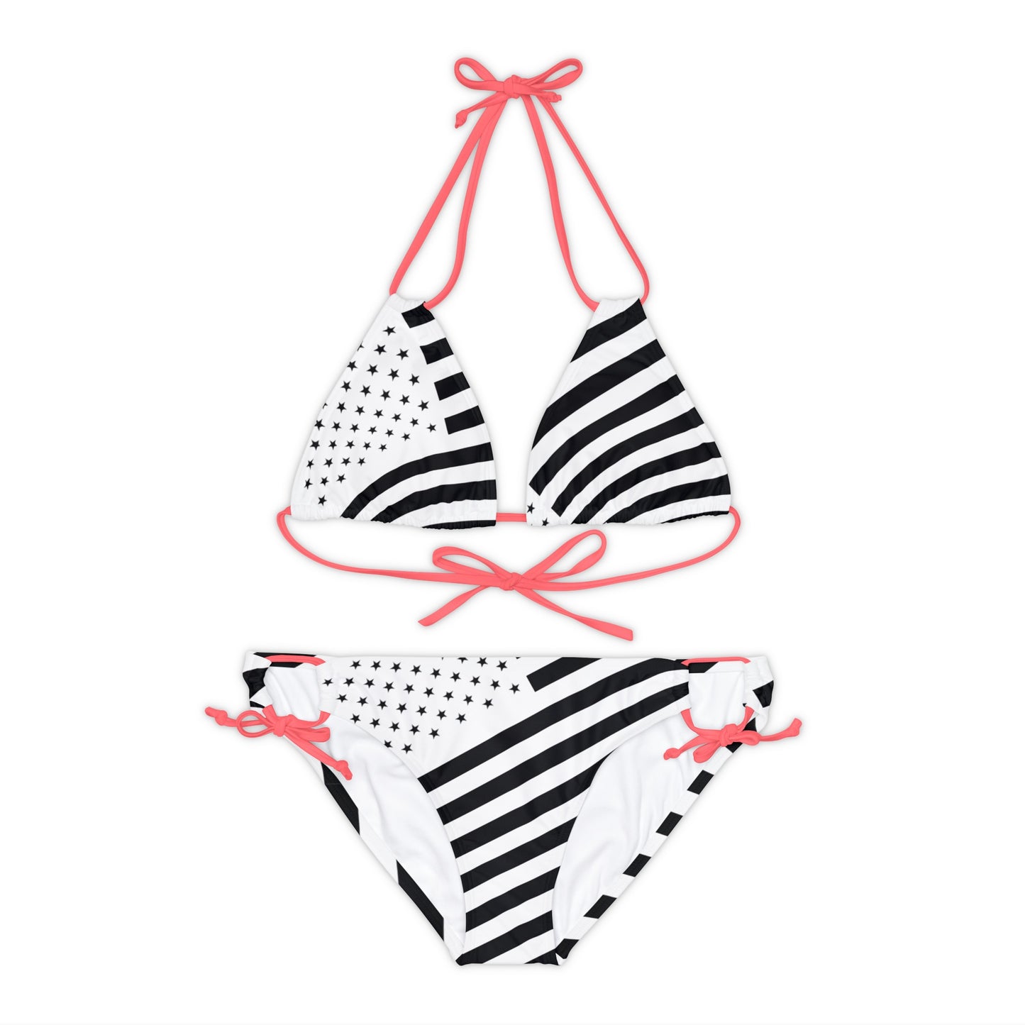 Snooty Fox Art Strappy Bikini Set (AOP) - Black and White Stars and Stripes