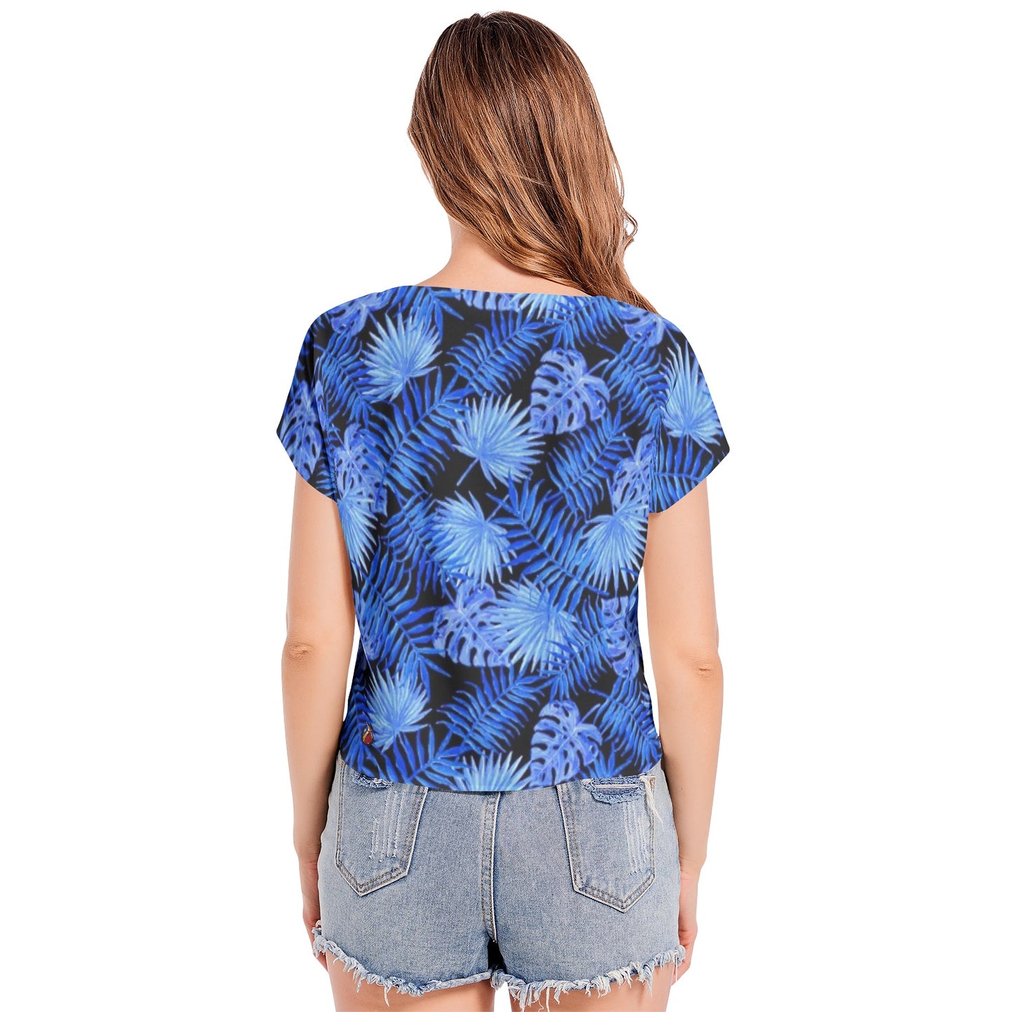 Snooty Fox Art Batwing Sleeve V-Neck Top - Blue Palms