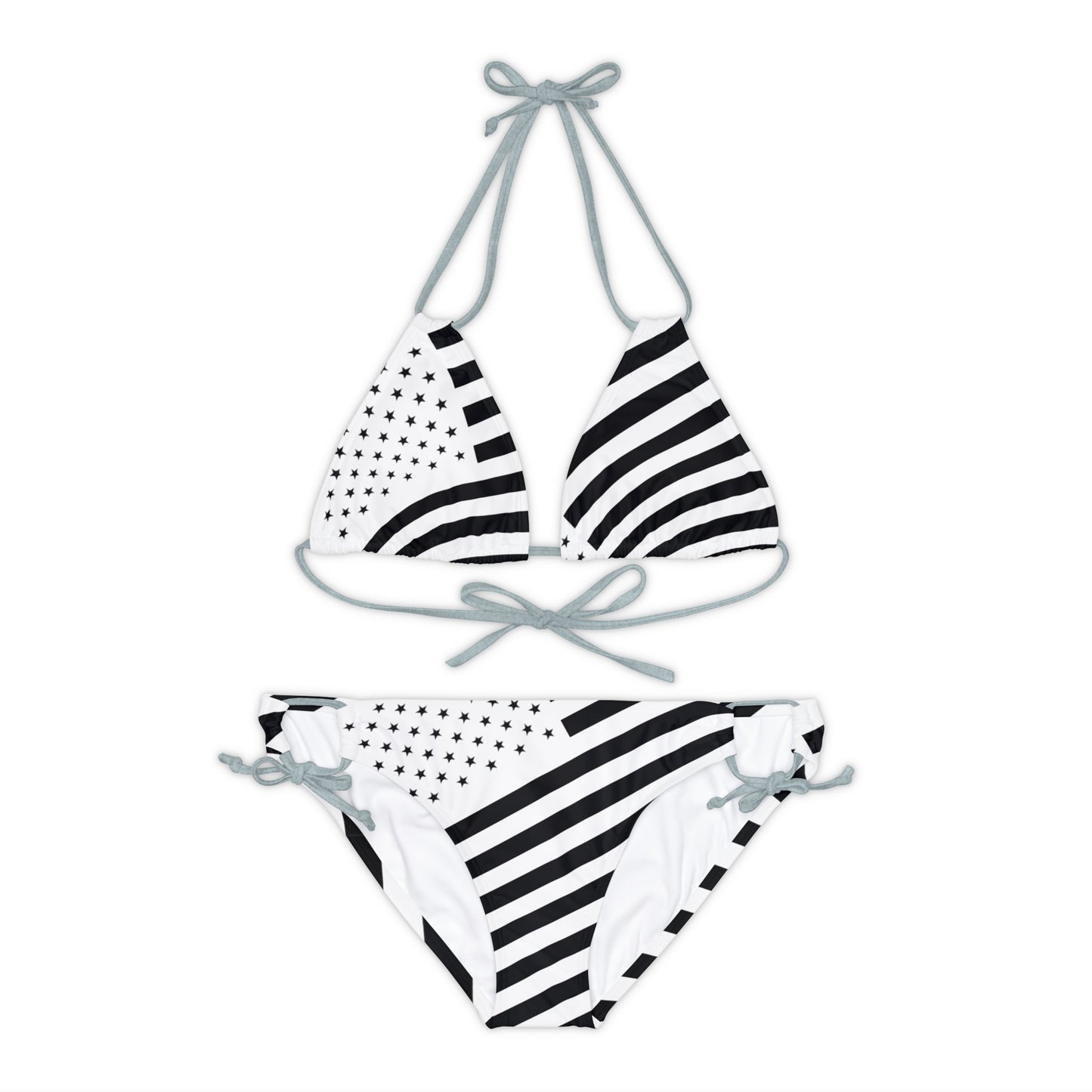 Snooty Fox Art Strappy Bikini Set (AOP) - Black and White Stars and Stripes