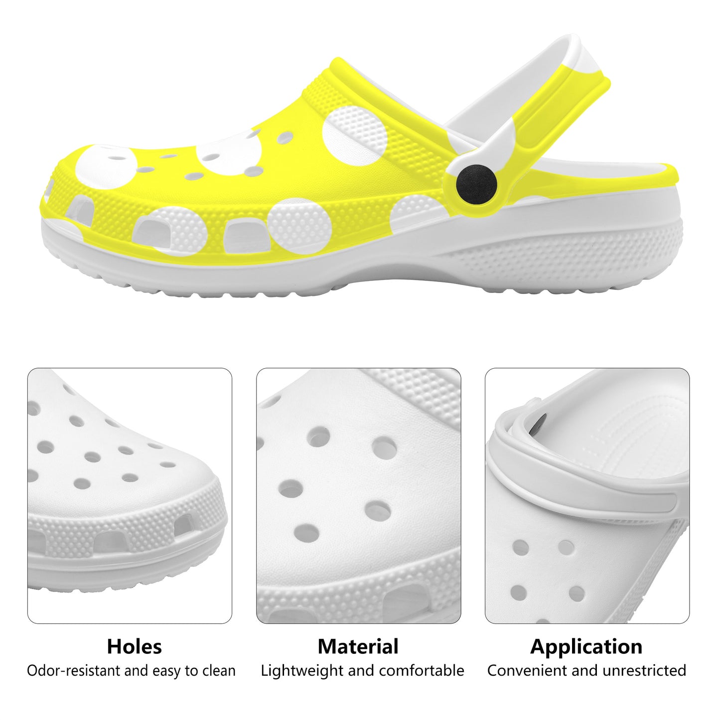 Snooty Fox Art Crocs Clogs - Yellow with White Polka Dots