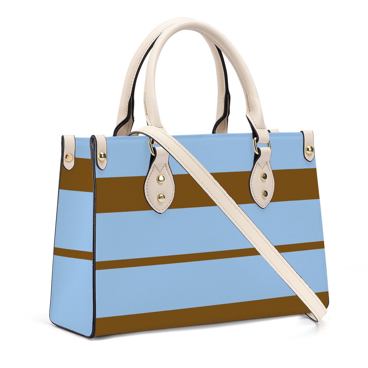 Snooty Fox Art -  SF_B3 Luxury Women PU Tote Bag - White baby blue and brown stripes