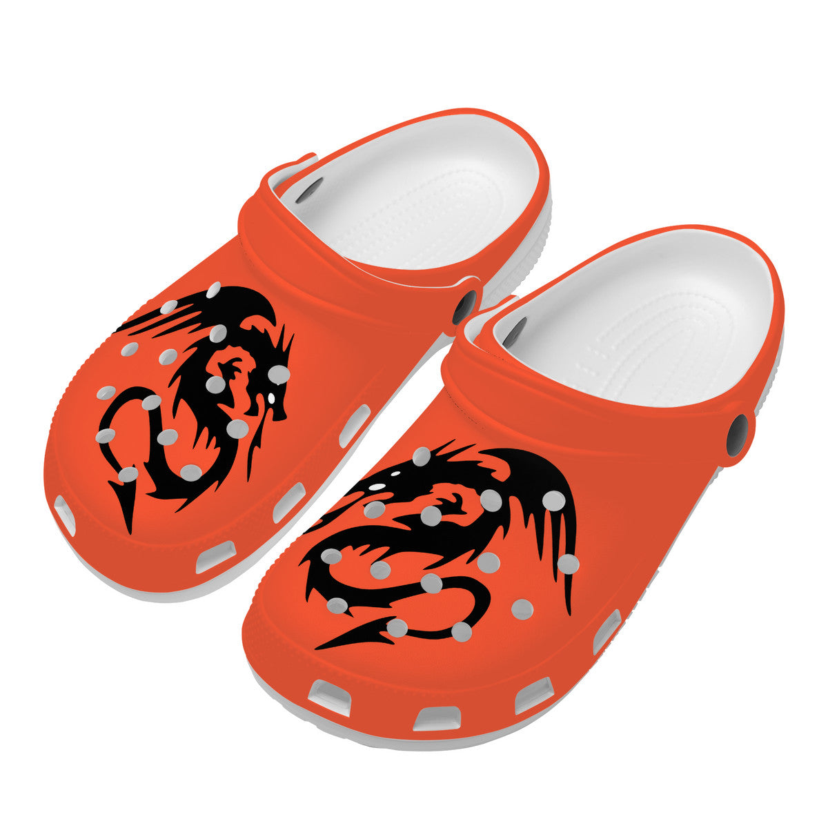 Snooty Fox Art Crocs Clogs - Orange with Black Dragon