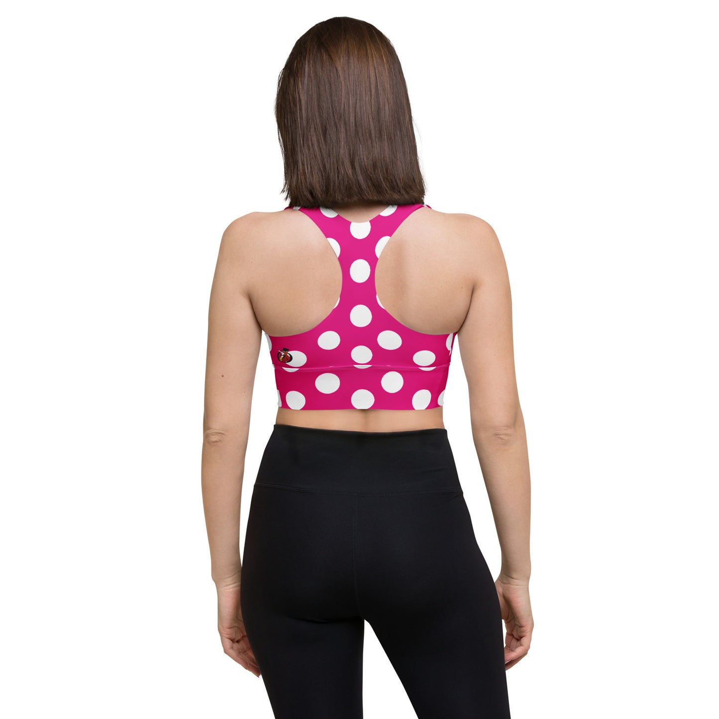 Snooty Fox Art Longline Sports Bra - Summertime Pink with White Polka Dots