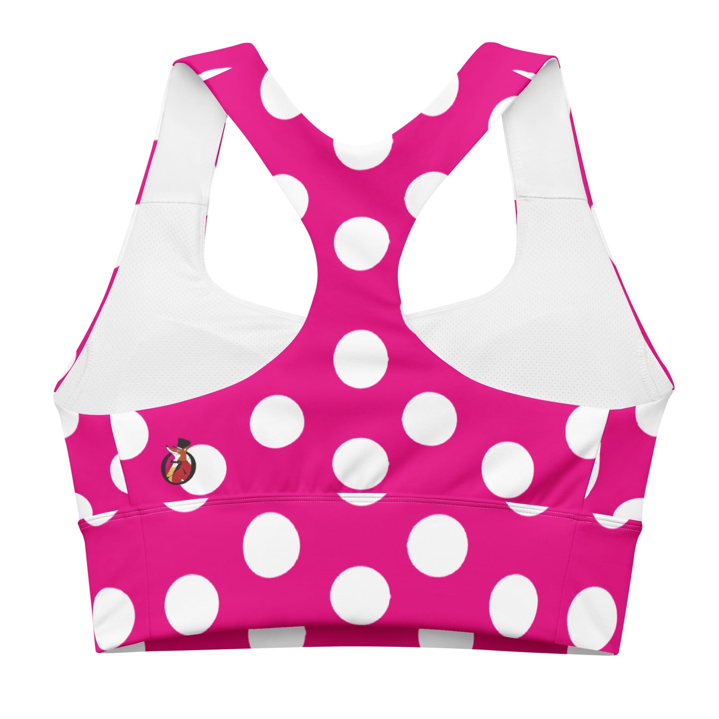 Snooty Fox Art Longline Sports Bra - Summertime Pink with White Polka Dots