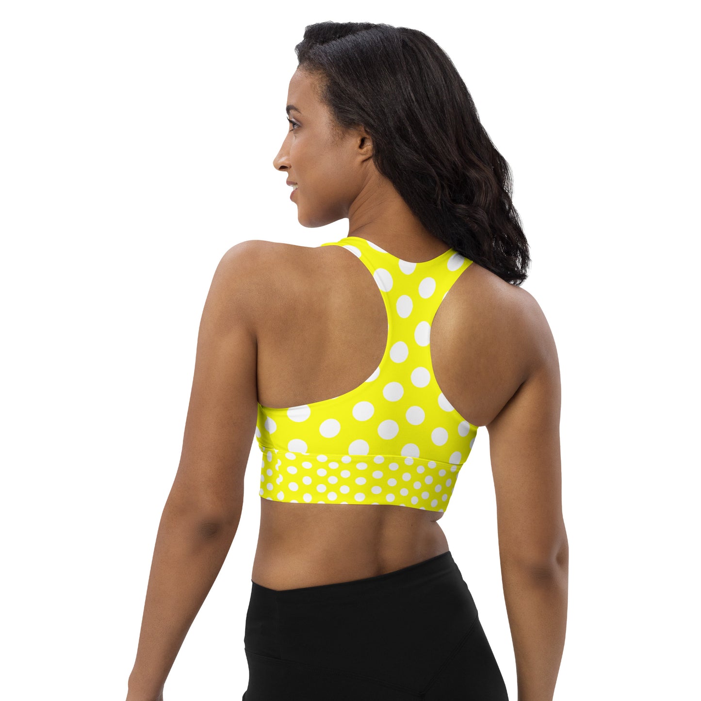 Snooty Fox Art Longline Sports Bra - Yellow Polka Dots