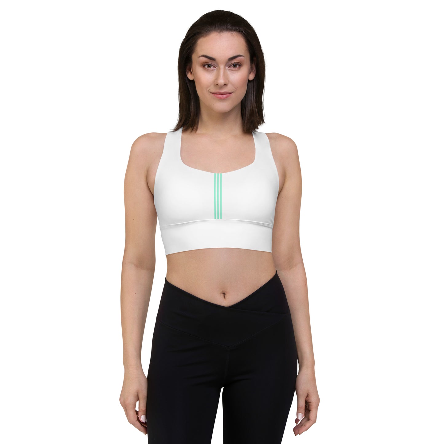 Snooty Fox Art Longline Sports Bra - Green Teal Stripes