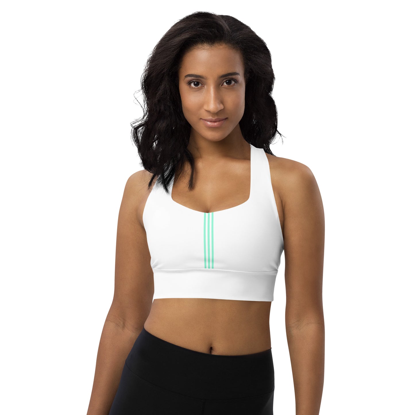 Snooty Fox Art Longline Sports Bra - Green Teal Stripes