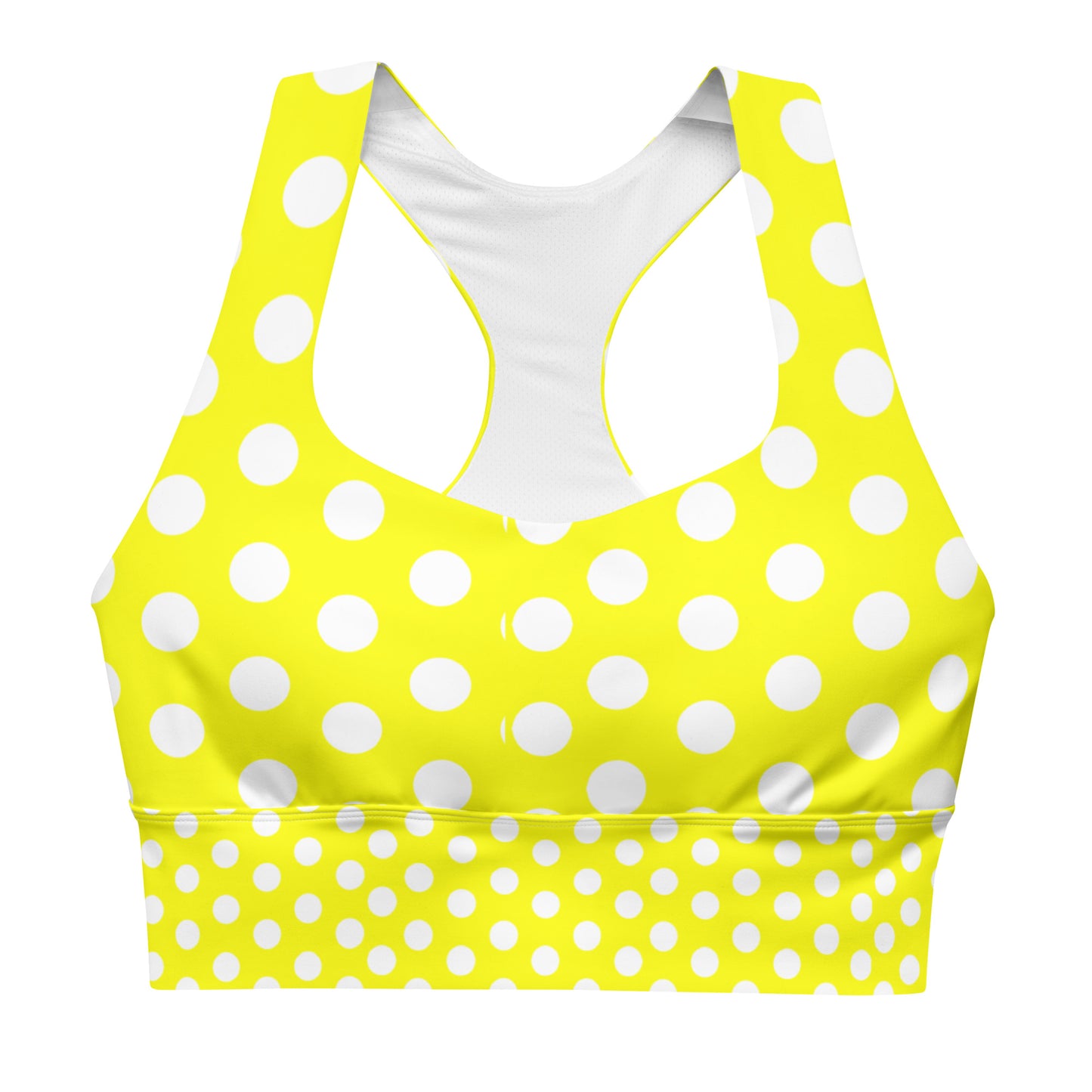 Snooty Fox Art Longline Sports Bra - Yellow Polka Dots