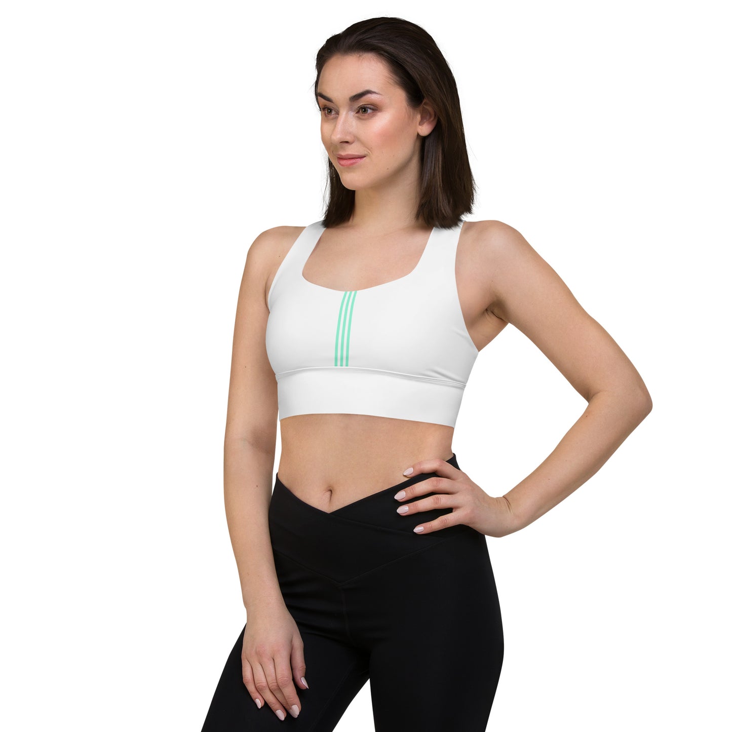 Snooty Fox Art Longline Sports Bra - Green Teal Stripes