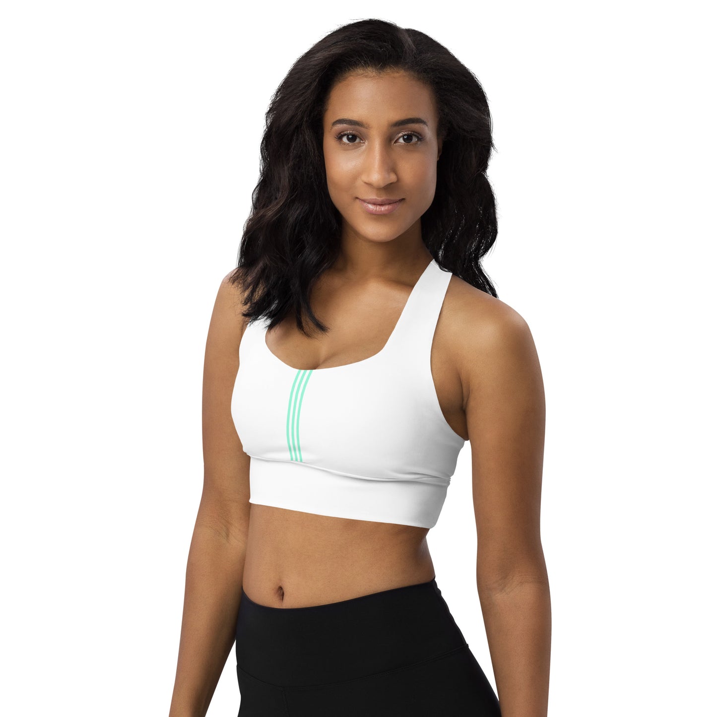 Snooty Fox Art Longline Sports Bra - Green Teal Stripes