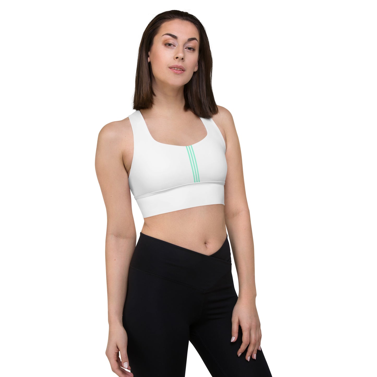 Snooty Fox Art Longline Sports Bra - Green Teal Stripes