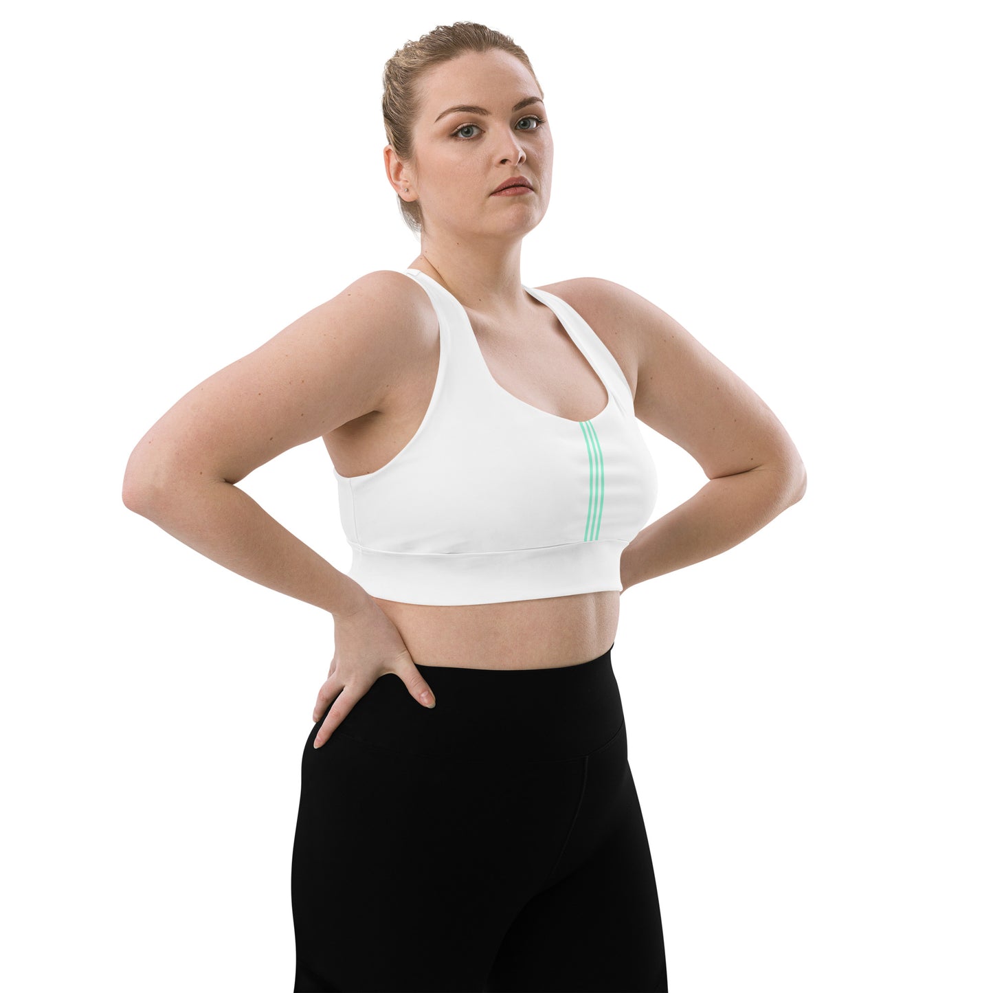 Snooty Fox Art Longline Sports Bra - Green Teal Stripes