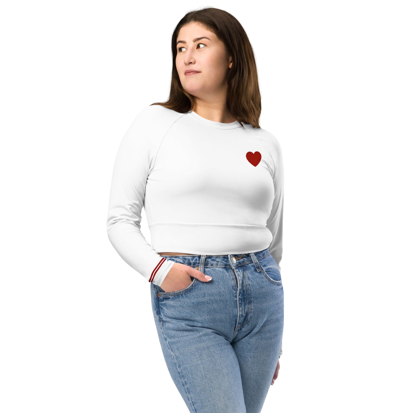 Snooty Fox Art Long-Sleeve Crop Top - Red Heart