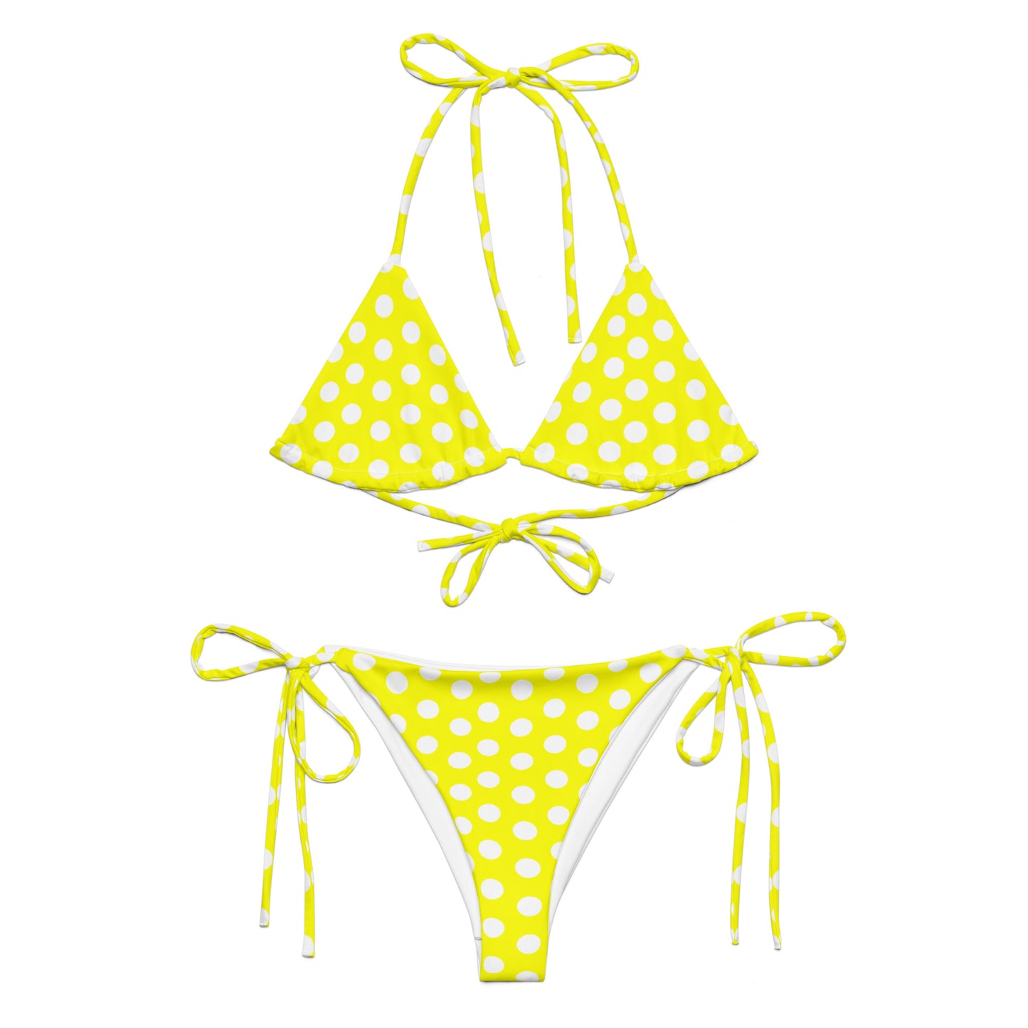 Snooty Fox Art String Bikini - White Polka Dots on Safety Yellow
