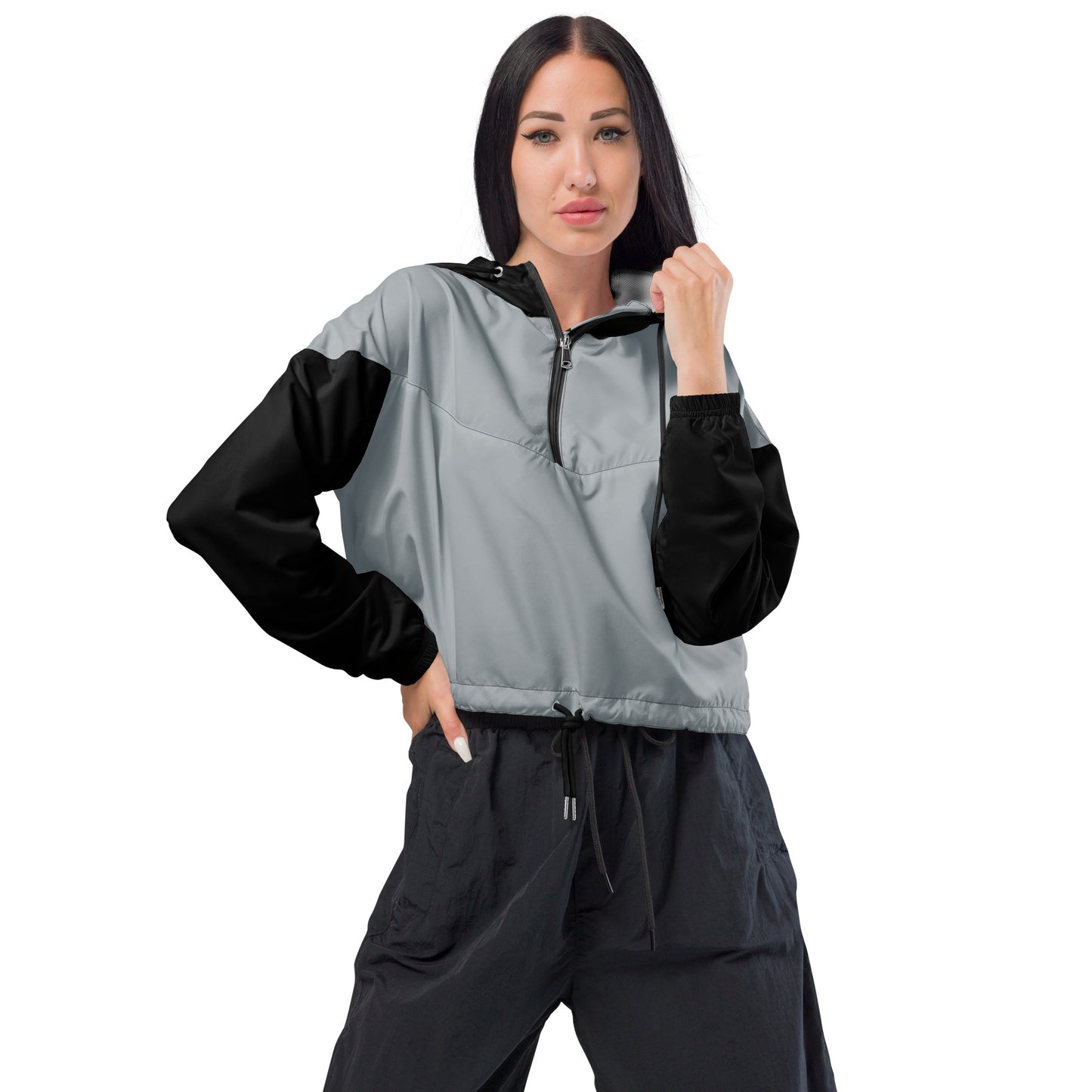 Snooty Fox Art Women’s Cropped Windbreaker - Black/Gray