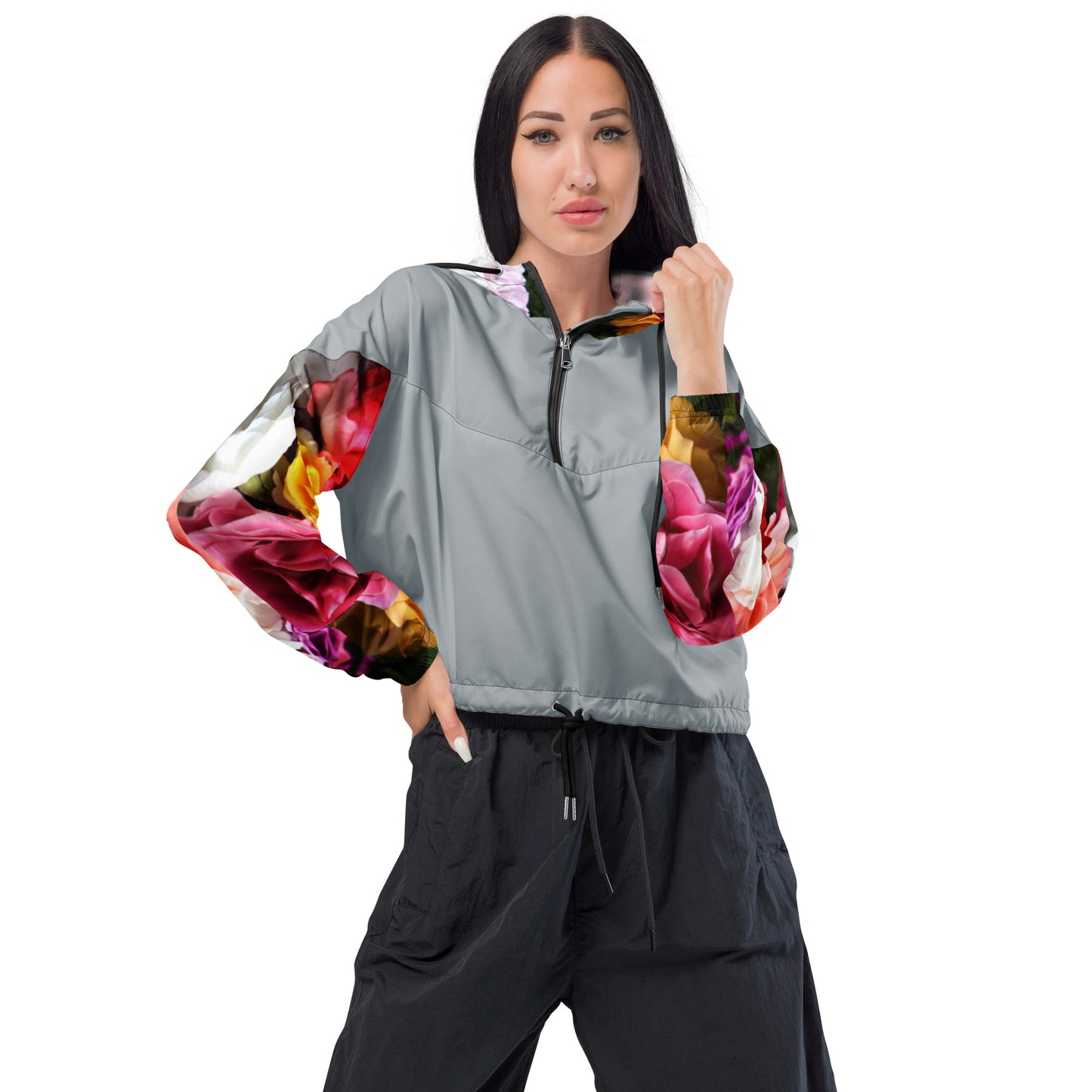 Snooty Fox Art Women’s Cropped Windbreaker - Roses